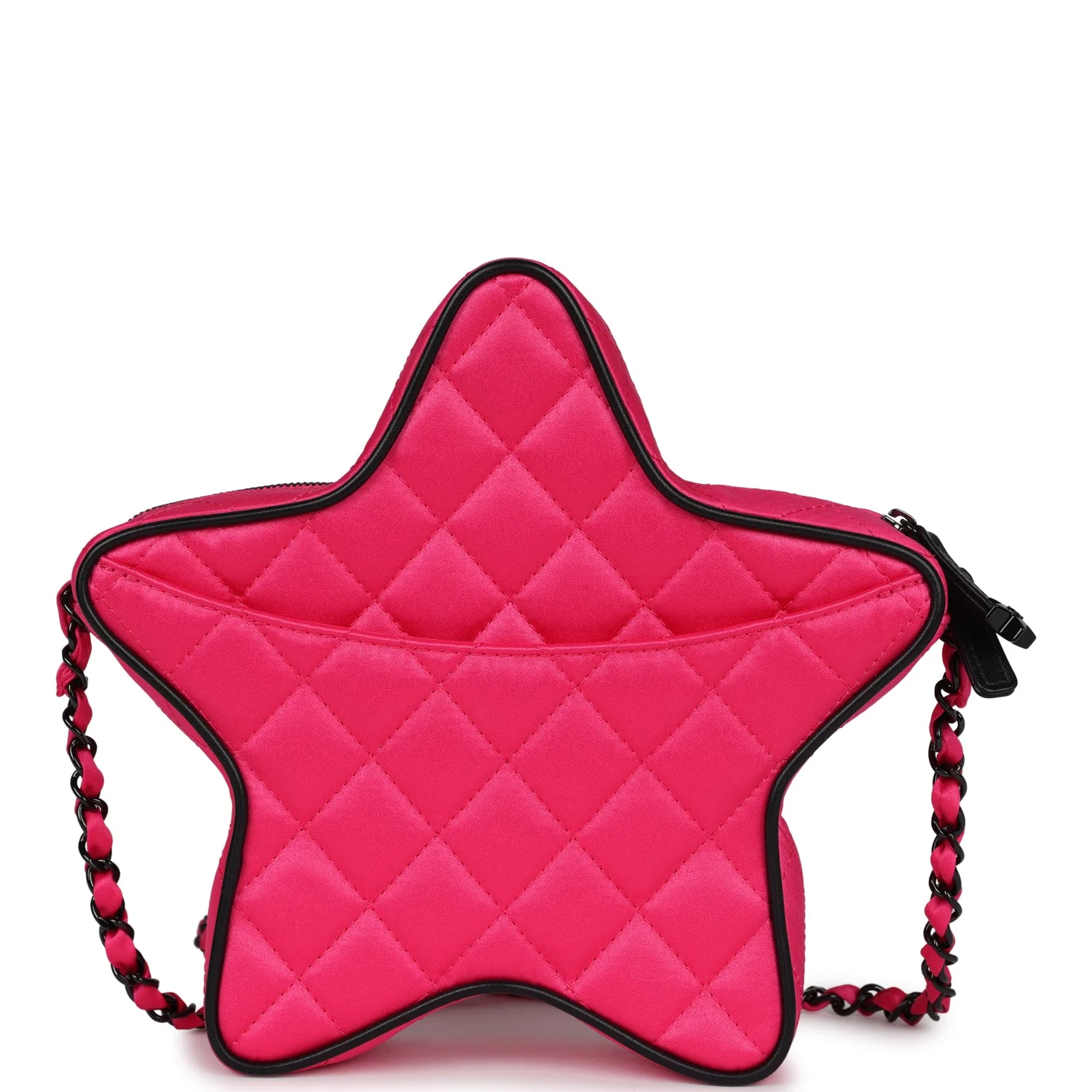 Chanel CC Star Bag Fuchsia and Black Satin Black Metal Hardware