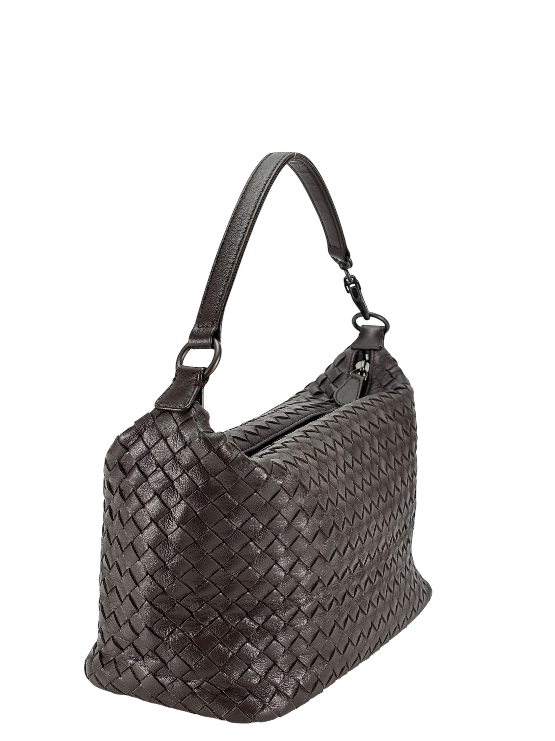 BOTTEGA VENETA - Zip Hobo Intrecciato Nappa Brown Lambskin