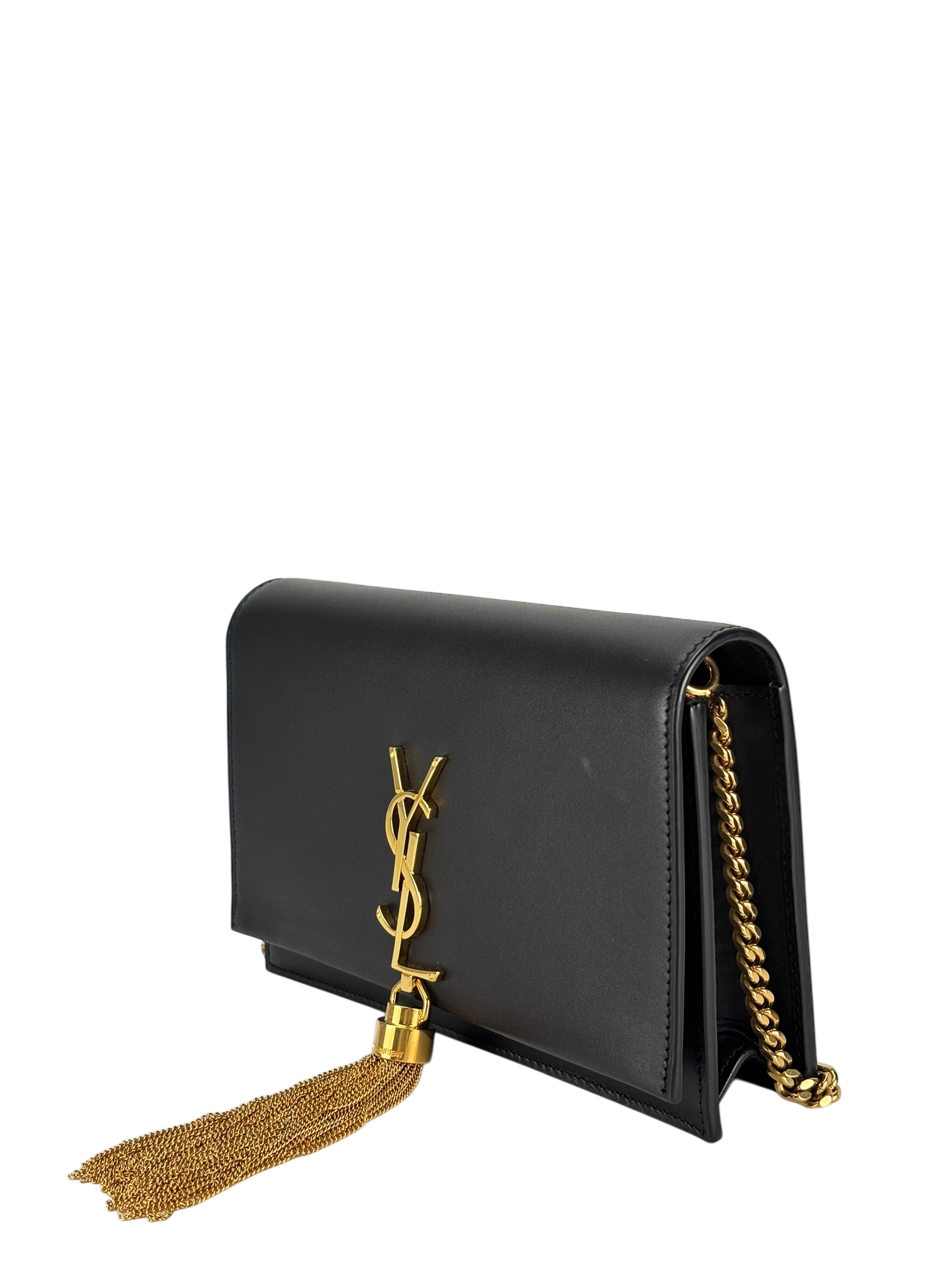 SAINT LAURENT - Black Calfskin Smooth Classic Kate Tassel Chain Wallet Crossbody Bag