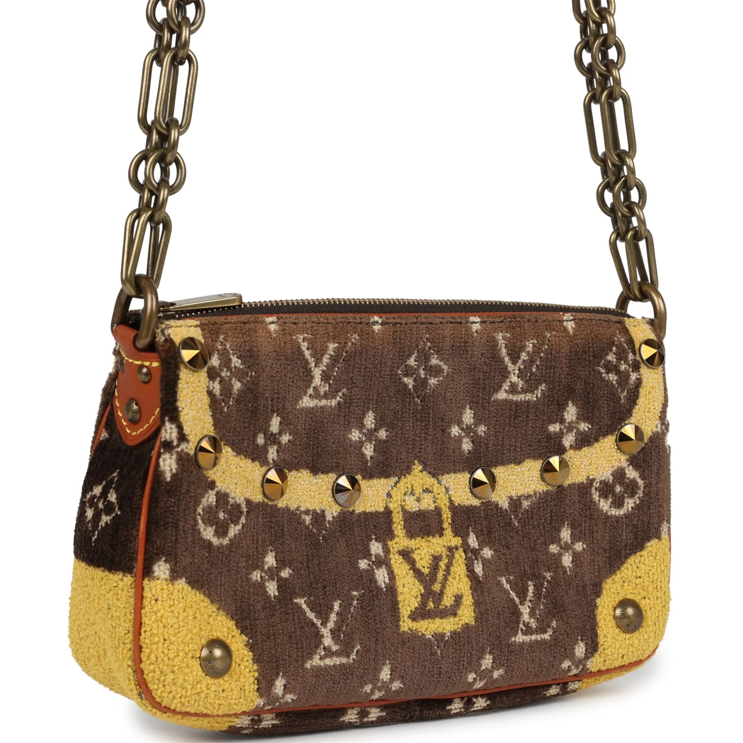 Vintage Louis Vuitton Trompe L'Oeil Pochette Brown and Yellow Velvet Brass Hardware