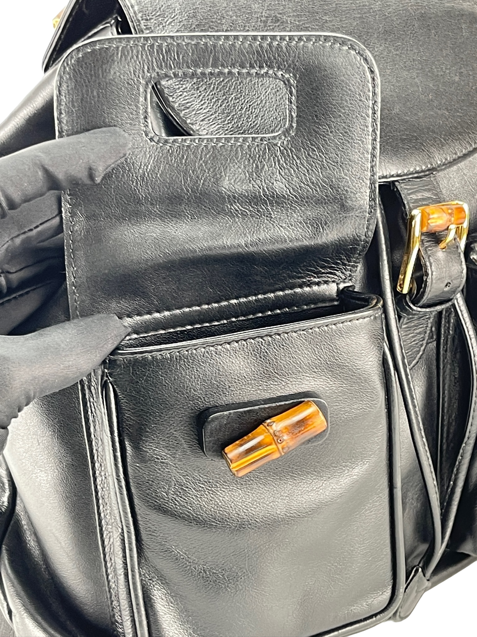 GUCCI - Black Bamboo Leather Backpack