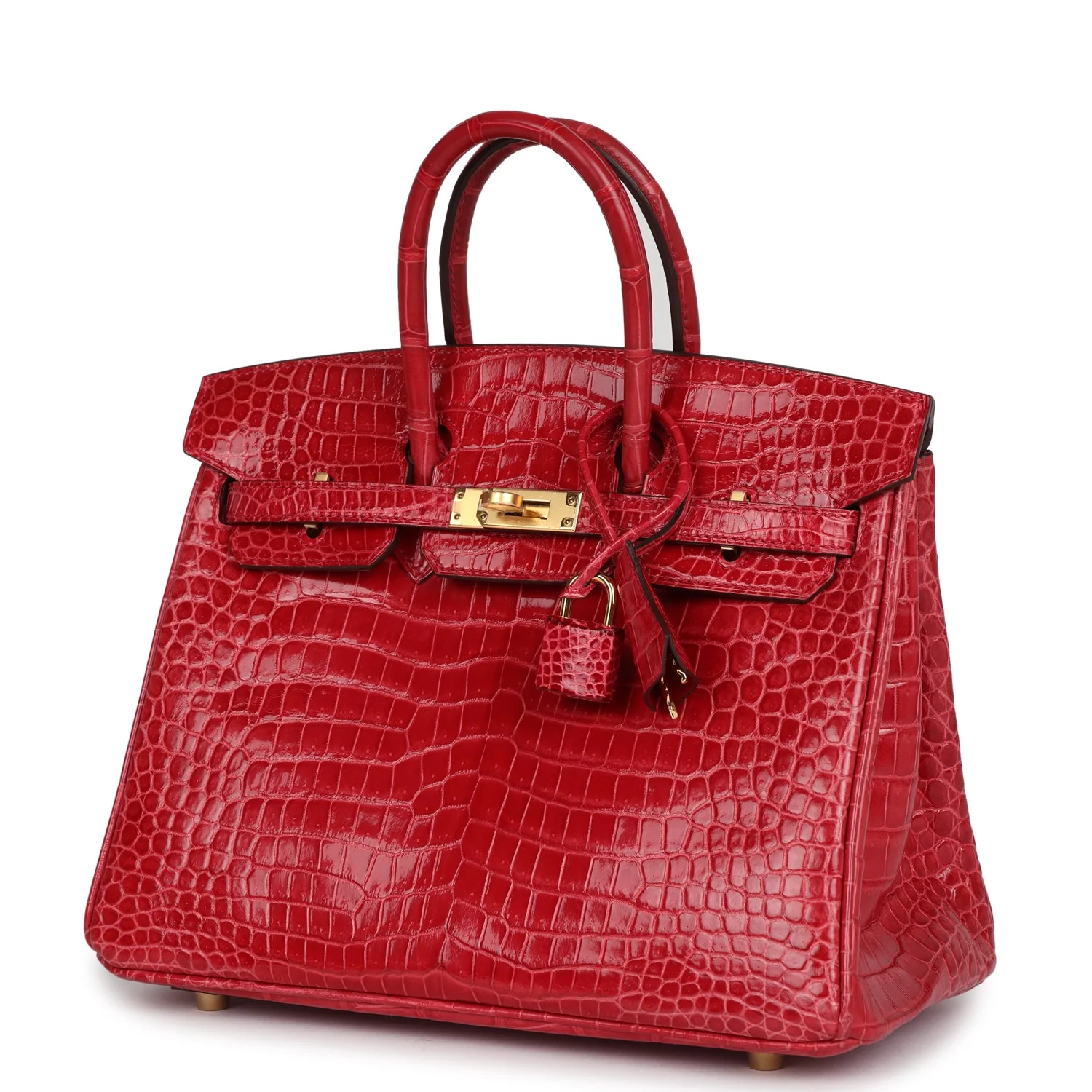 Hermes Birkin 25 Braise Shiny Porosus Crocodile Gold Hardware