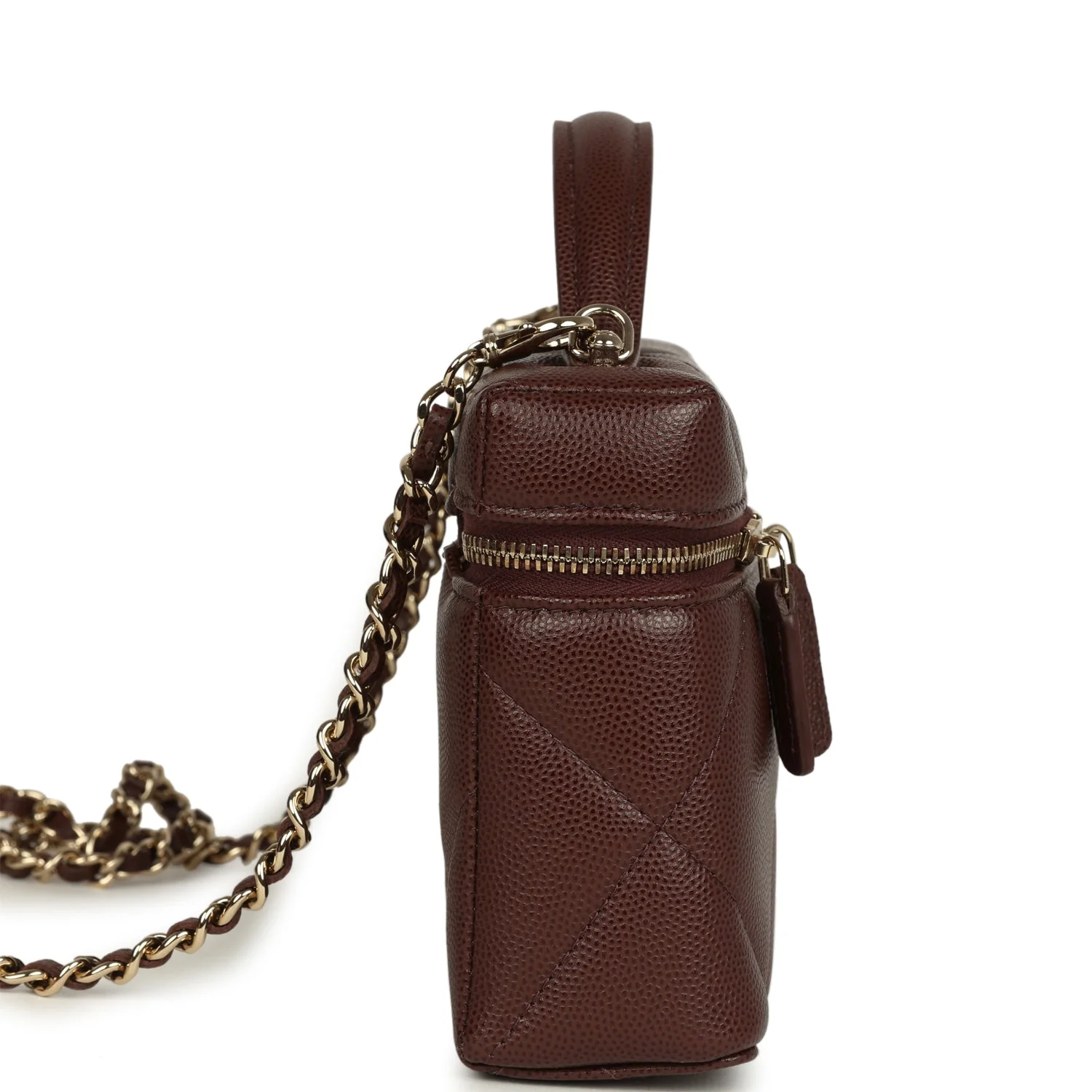 Chanel Top Handle Slim Vanity Case with Chain Dark Brown Shiny Caviar Light Gold Hardware