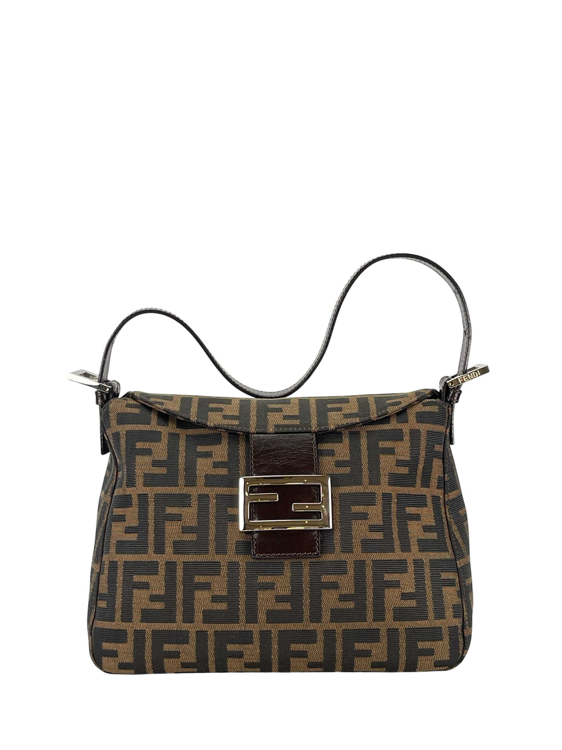 FENDI - Brown Canvas Zucca Shoulder Bag Silver Hardware