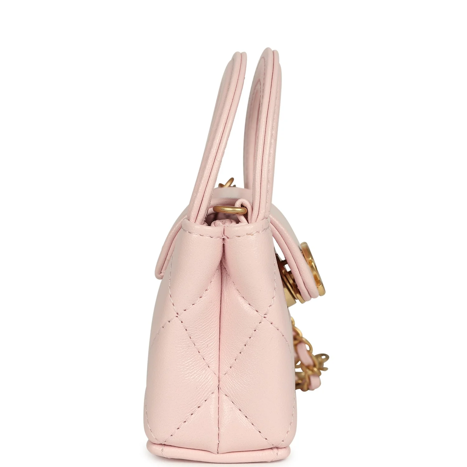 Chanel Nano Kelly Bag Charm Light Pink Shiny Lambskin Brushed Gold Hardware