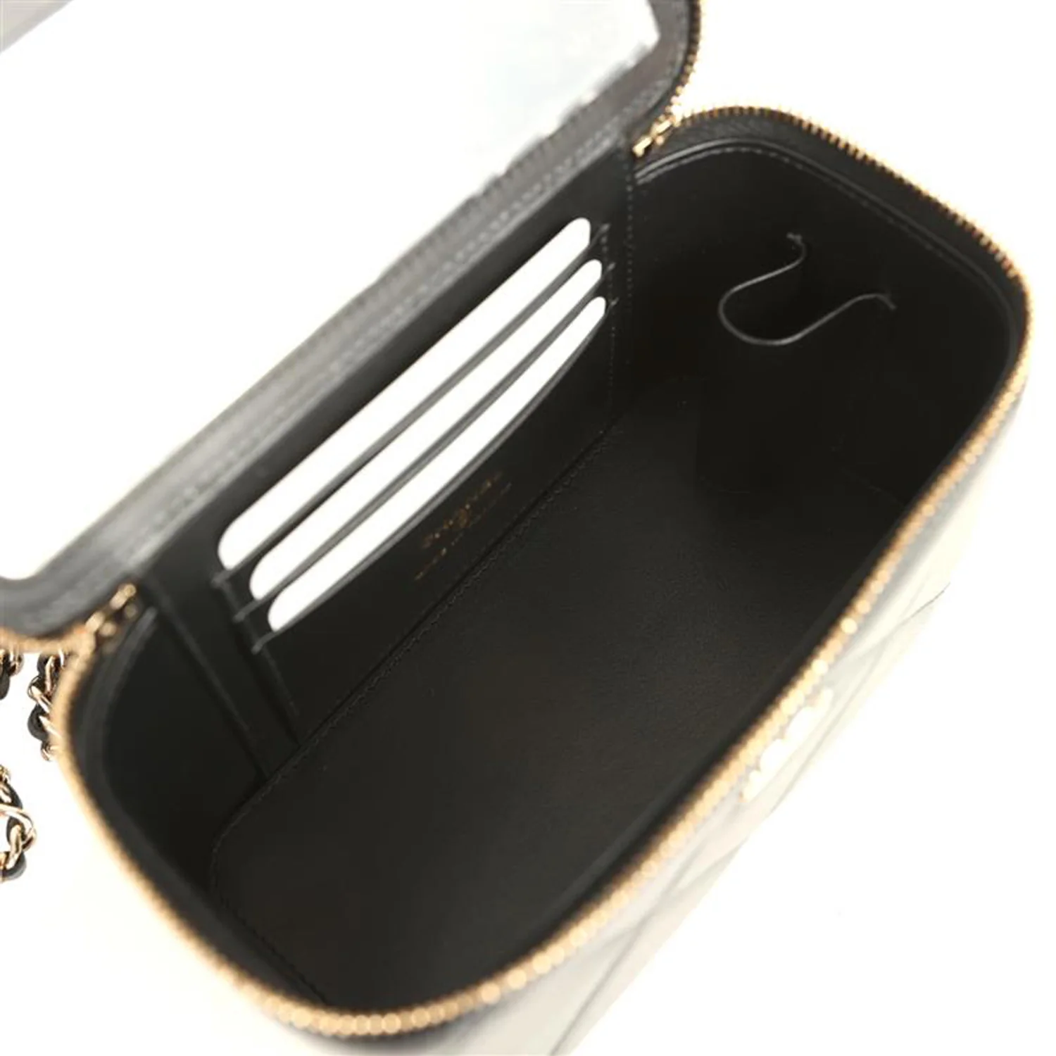 Chanel Small Top Handle Vanity Case Black Caviar Light Gold Hardware