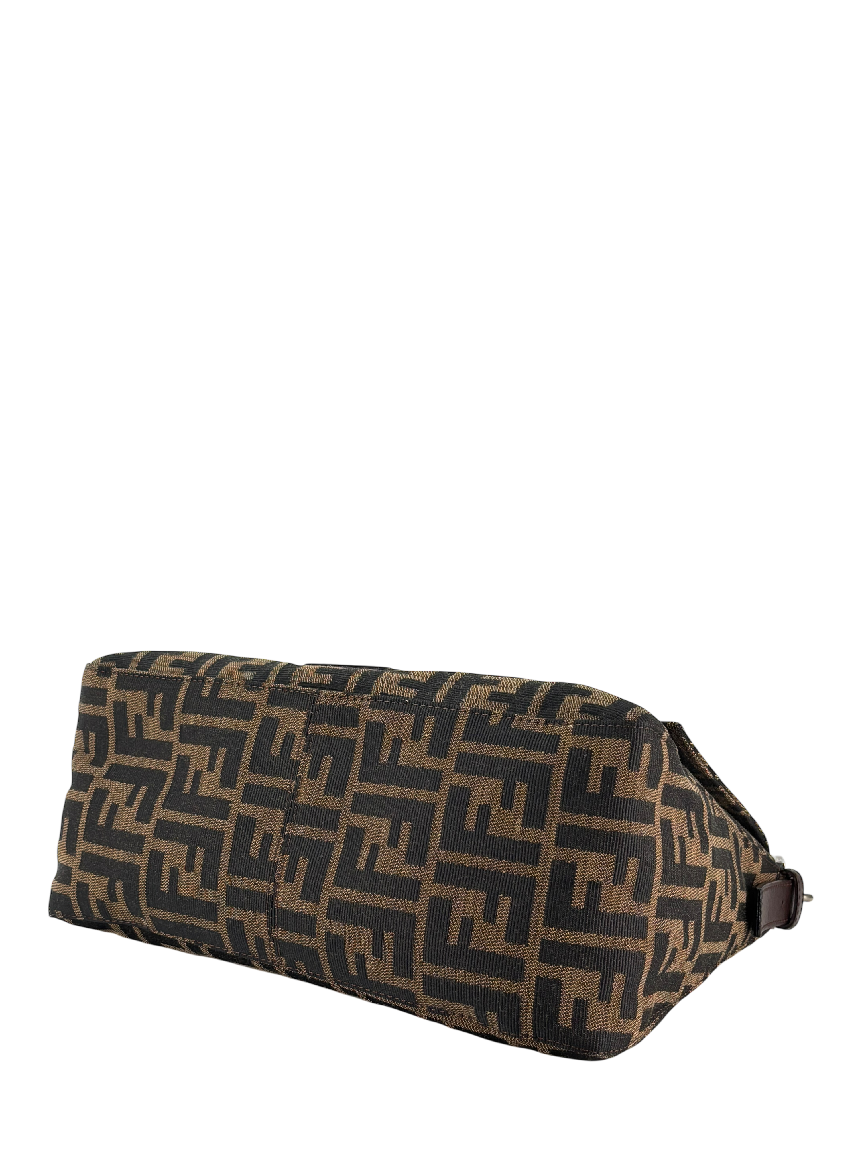 FENDI - Canvas Brown Zucca Mamma Baguette Handbag Silver Hardware