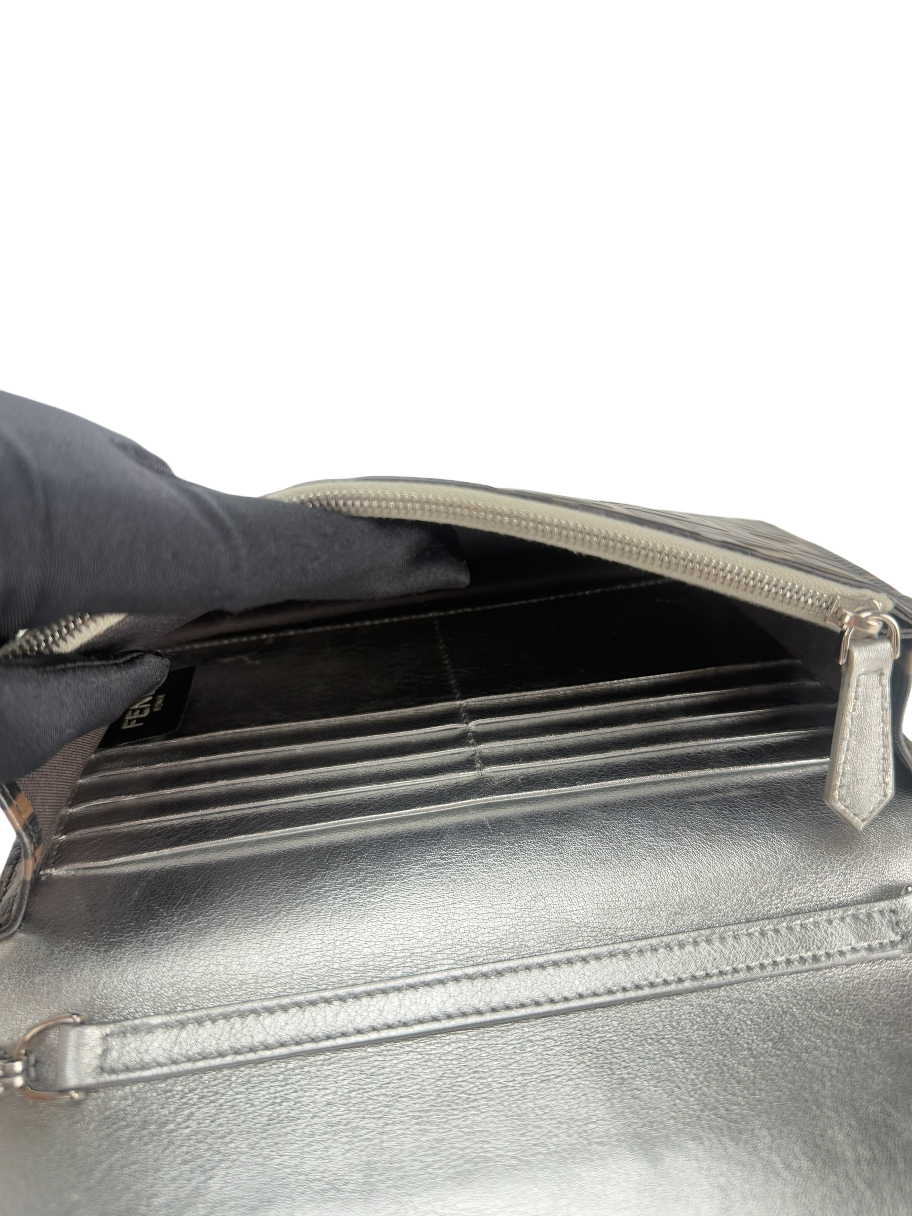 FENDI - Sliver FF Wallet On Chain leather Canvas handbag