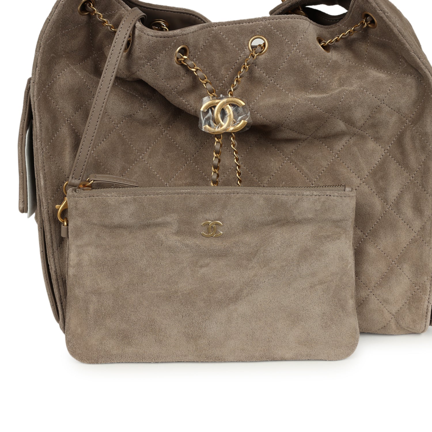 Chanel Medium 25 Hobo Bag Dark Grey Suede Antique Gold Hardware