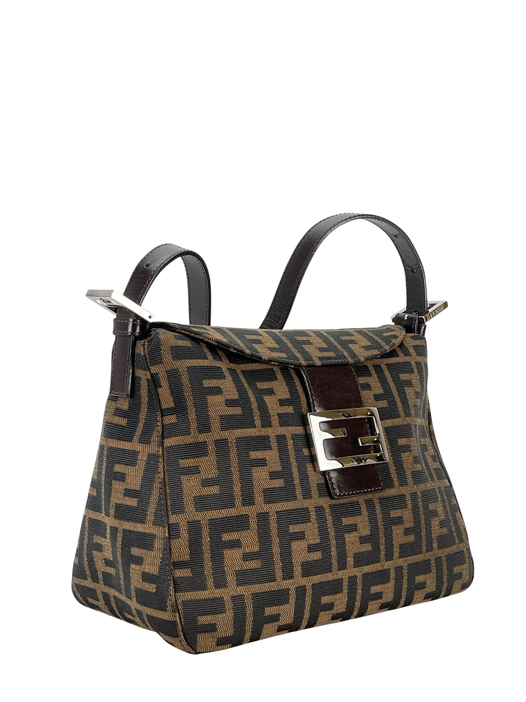 FENDI - Brown Canvas Zucca Shoulder Bag Silver Hardware