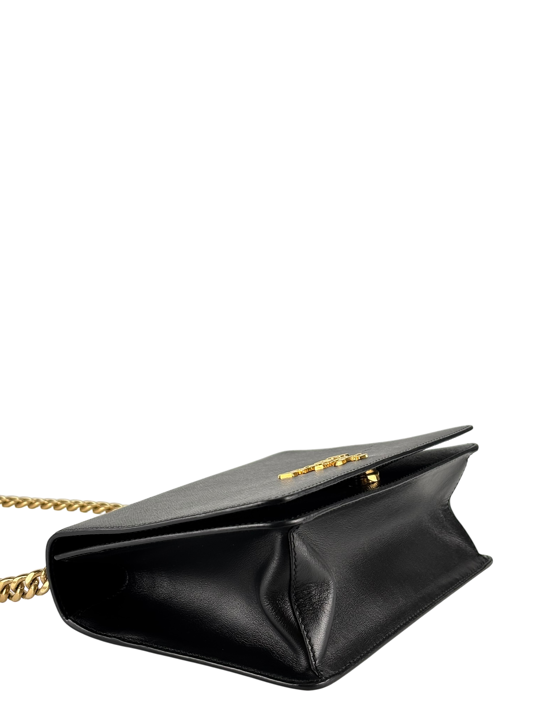 PRADA - Black Leather Saffiano Chain Shoulder Bag Gold Hardware