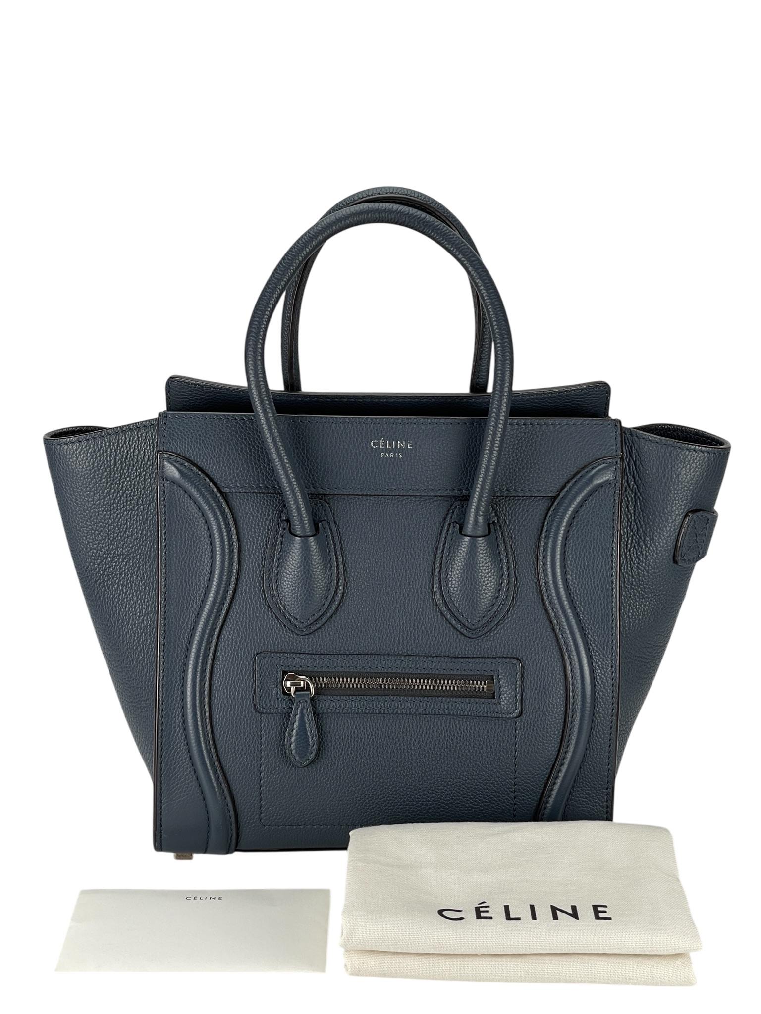 CELINE - Micro Luggage handbag in Drummed Calfskin Blue