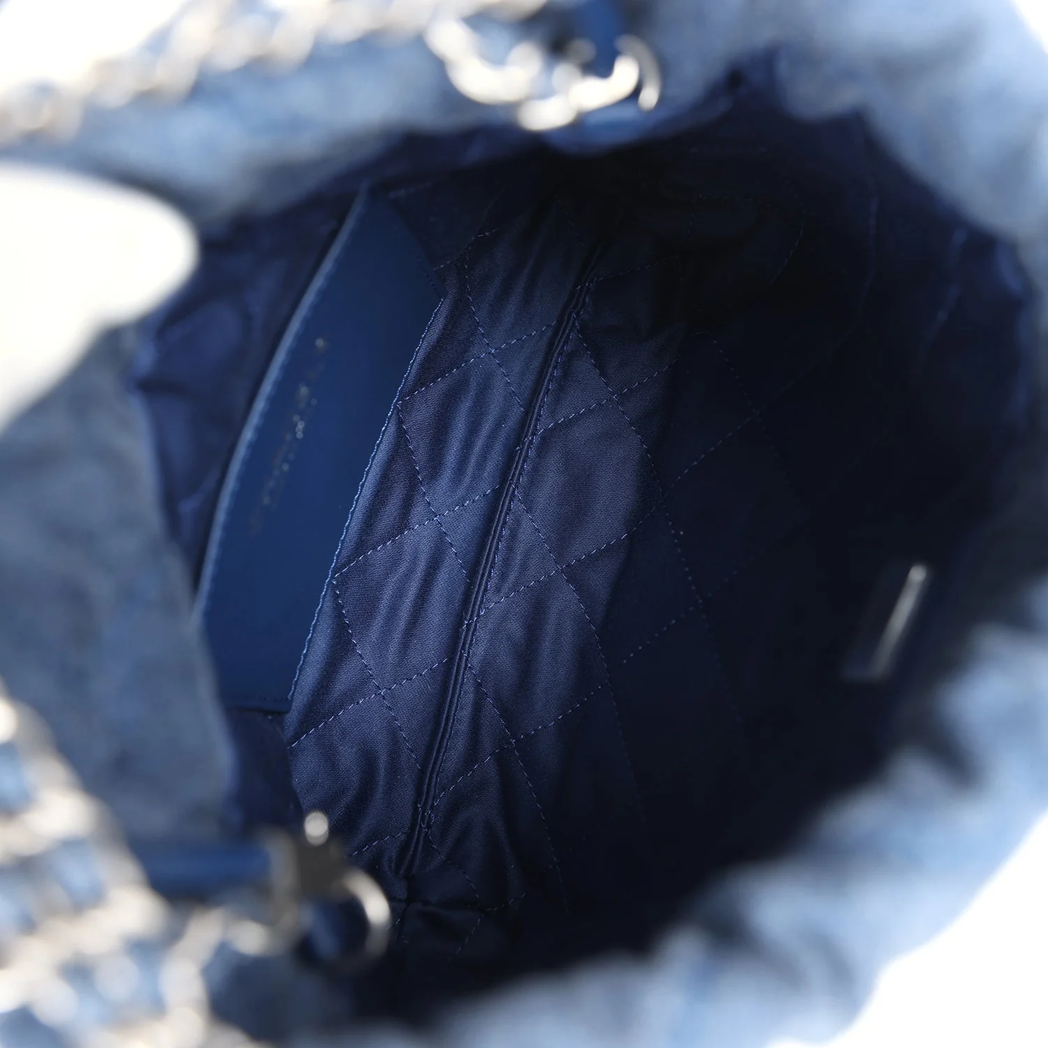 Chanel Mini 22 Bag Blue Studded Denim Silver Hardware