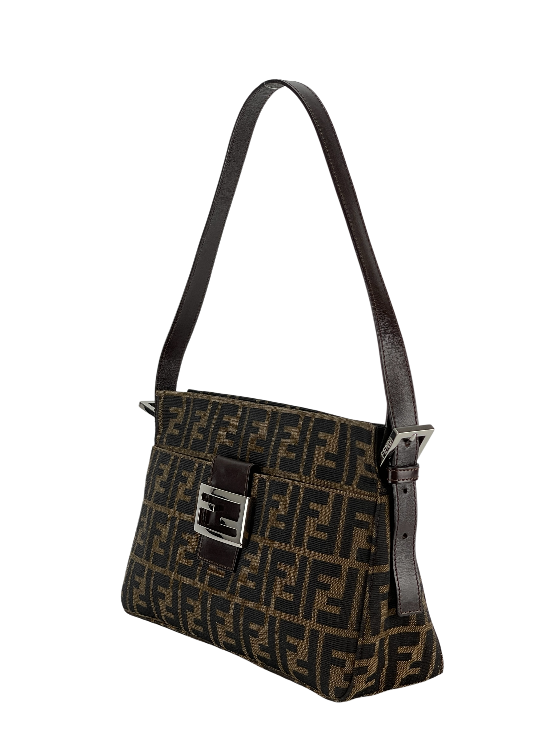 FENDI - Canvas Zucca Shoulder Bag Silver Hardware