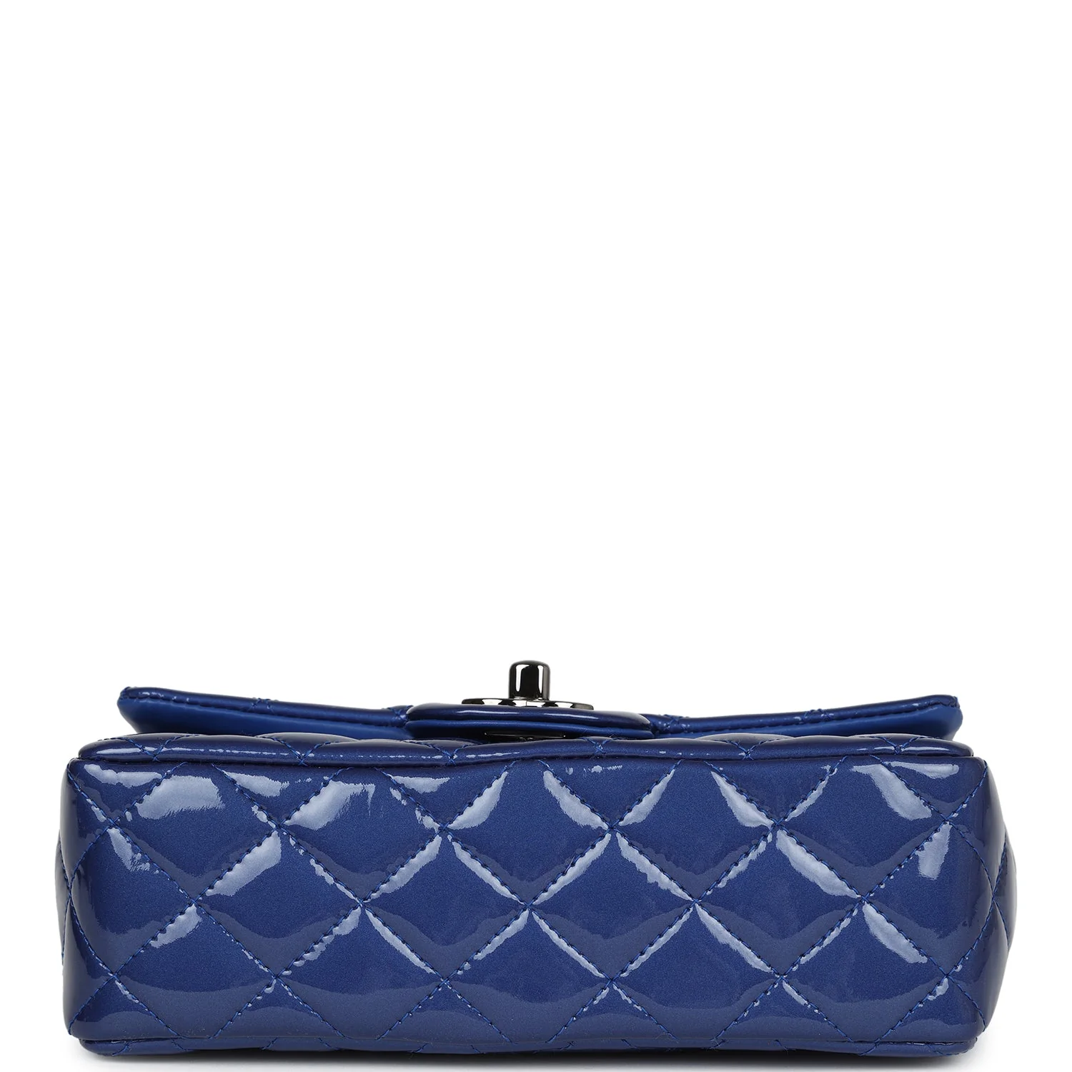 Pre-owned Chanel Mini Rectangular Flap Bag Blue Patent Ruthenium Hardware