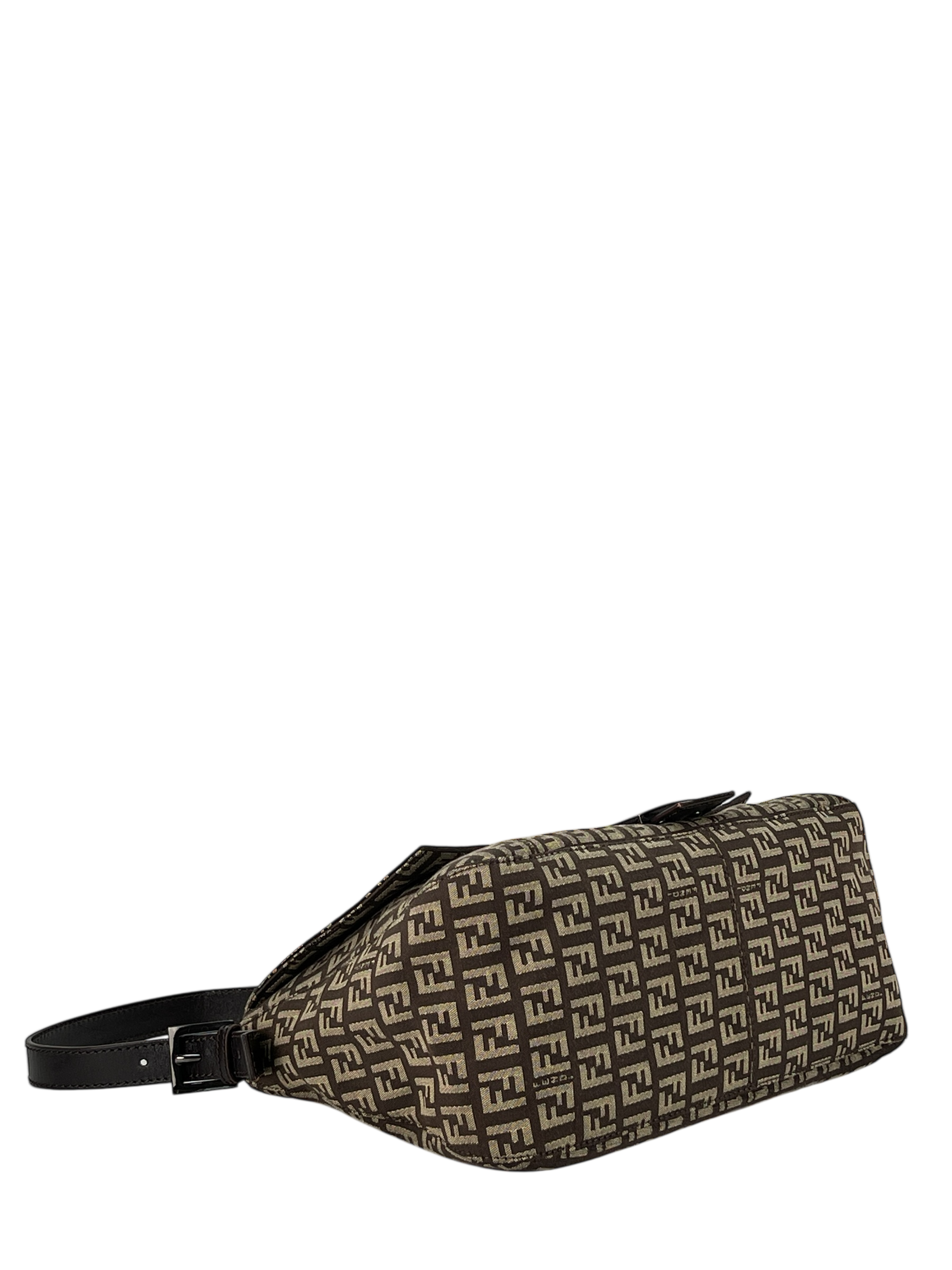 FENDI - Brown Canvas Zucca Mamma Baguette Handbag Silver Hardware