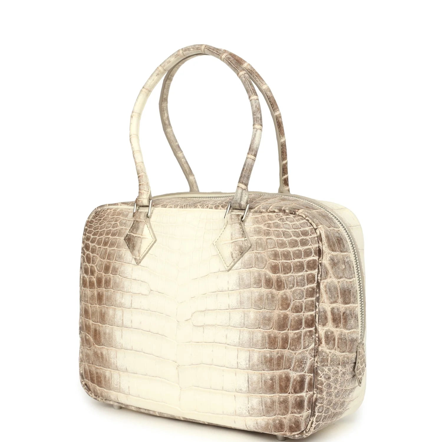 Pre-owned Hermes Plume 28 Himalaya Matte Niloticus Crocodile Palladium Hardware