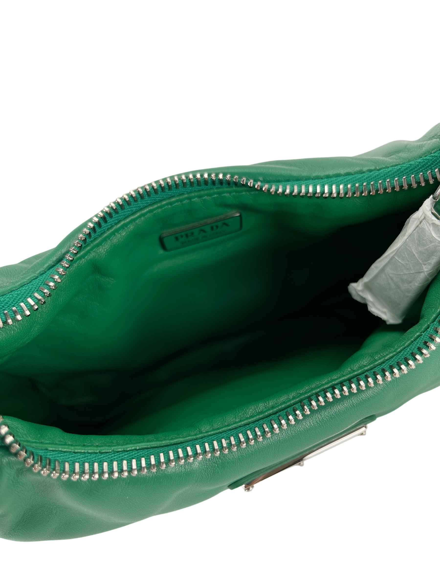 PRADA - Soft Padded Nappa Green Leather Mini