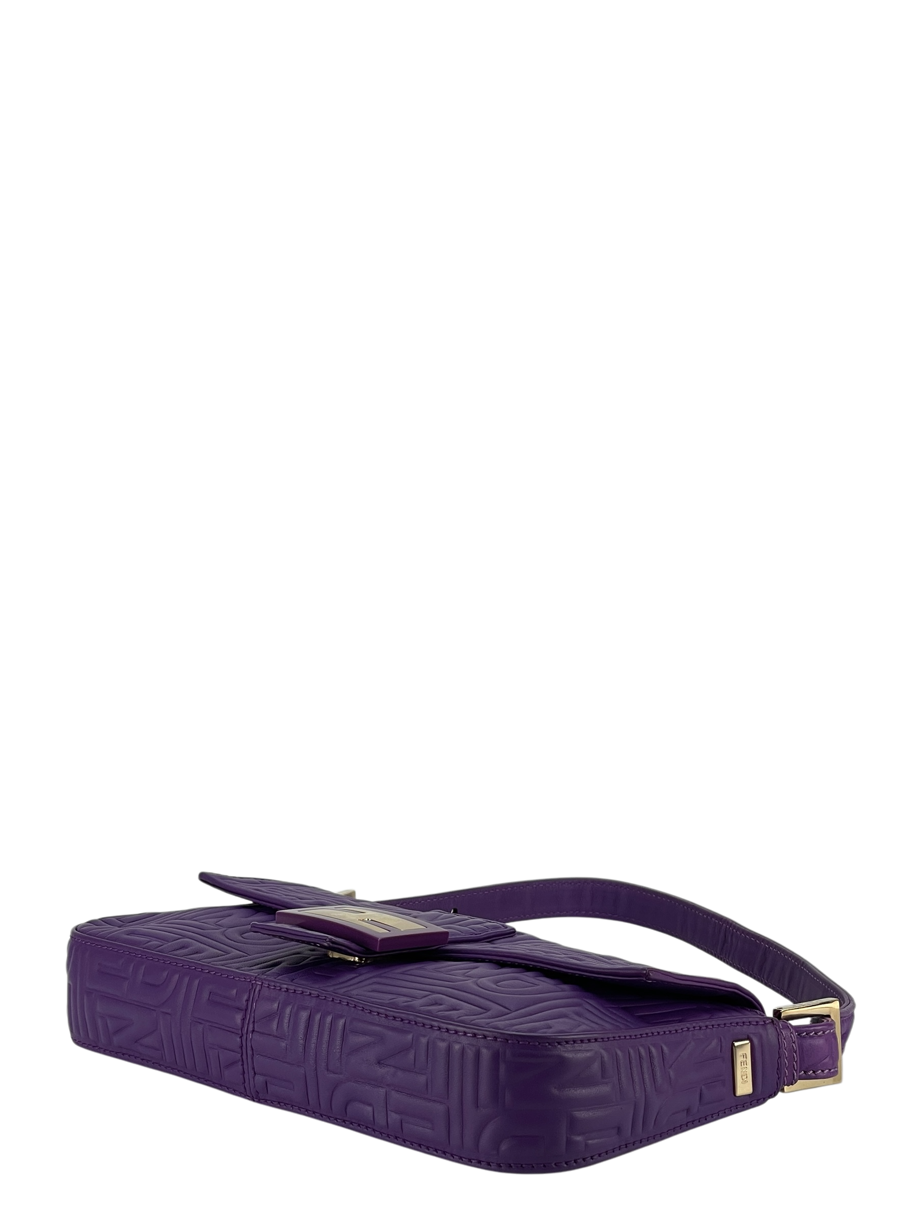 FENDI - Baguette Purple Embossed Leather Shoulder Bag