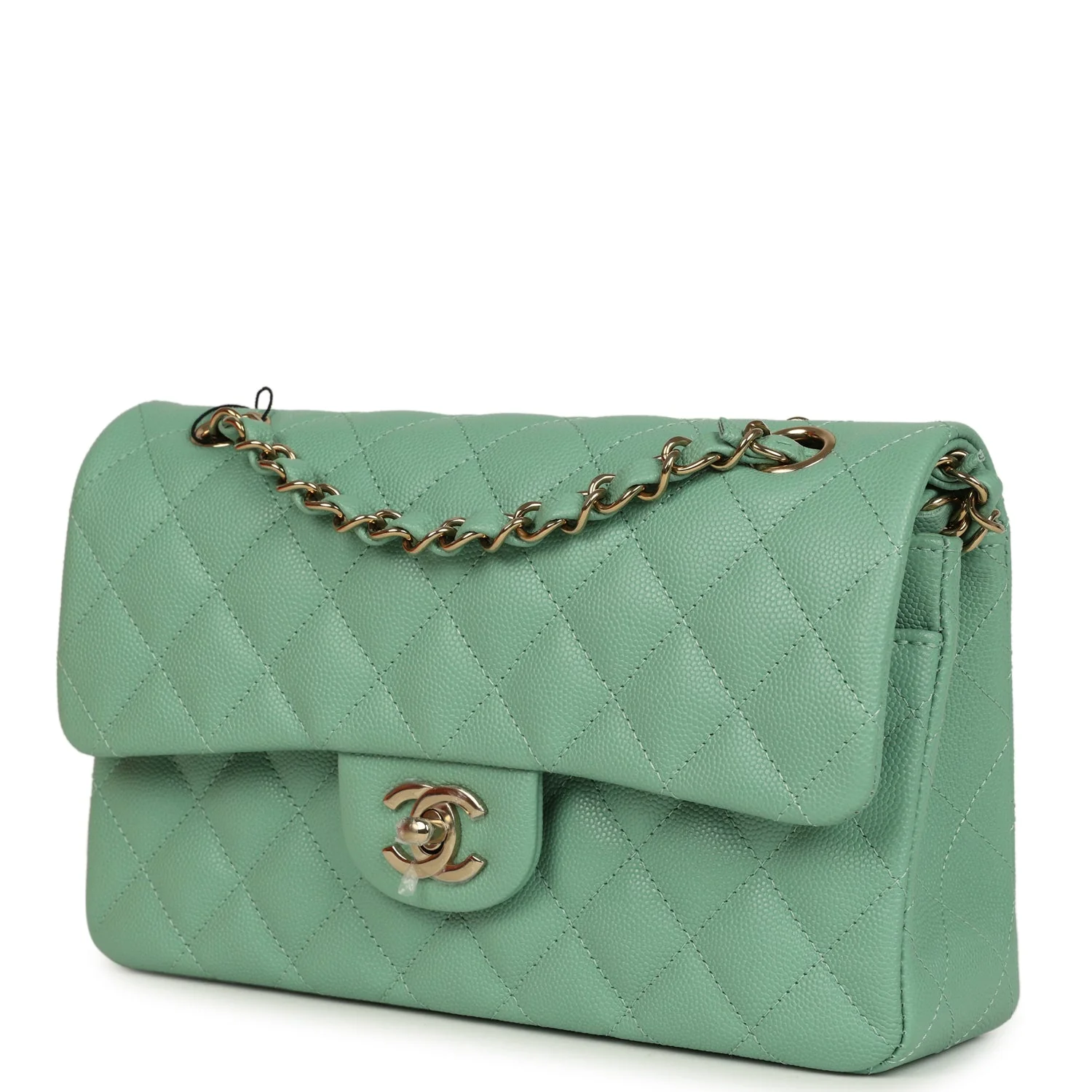 Chanel Small Classic Double Flap Bag Green Caviar Light Gold Hardware