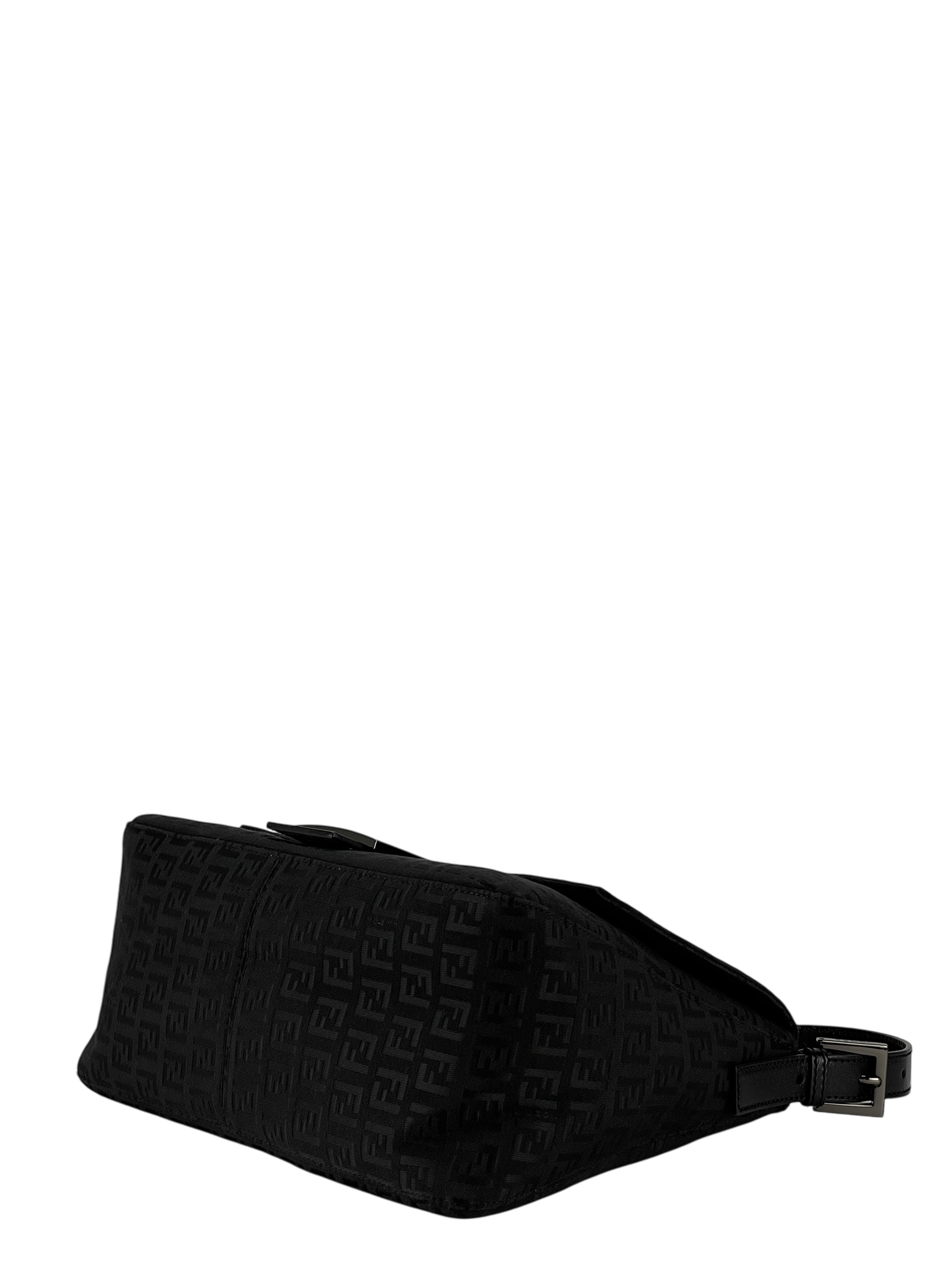 FENDI - Black Zucca Mamma Baguette Handbag Silver Hardware