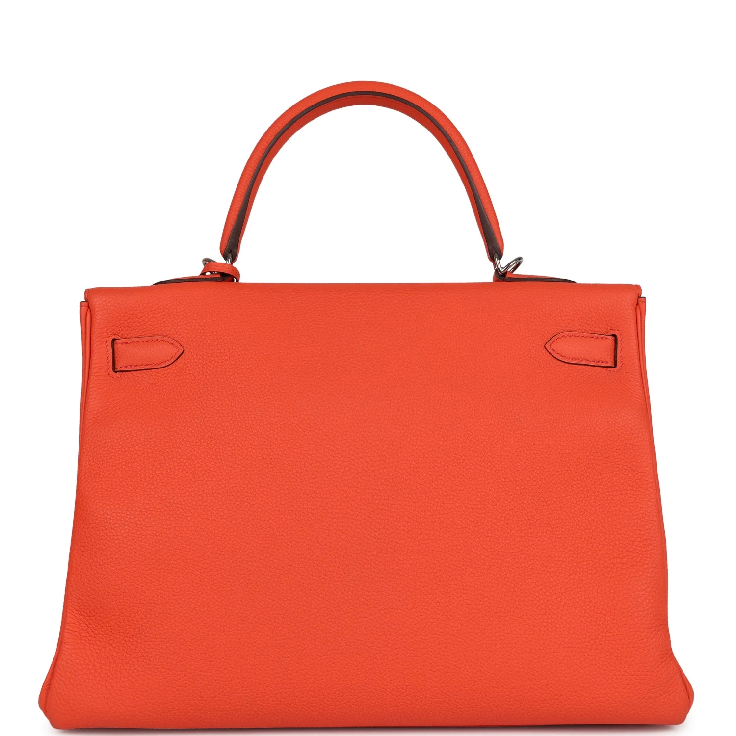 Pre-owned Hermes Kelly Retourne 35 Orange Poppy Togo Palladium Hardware