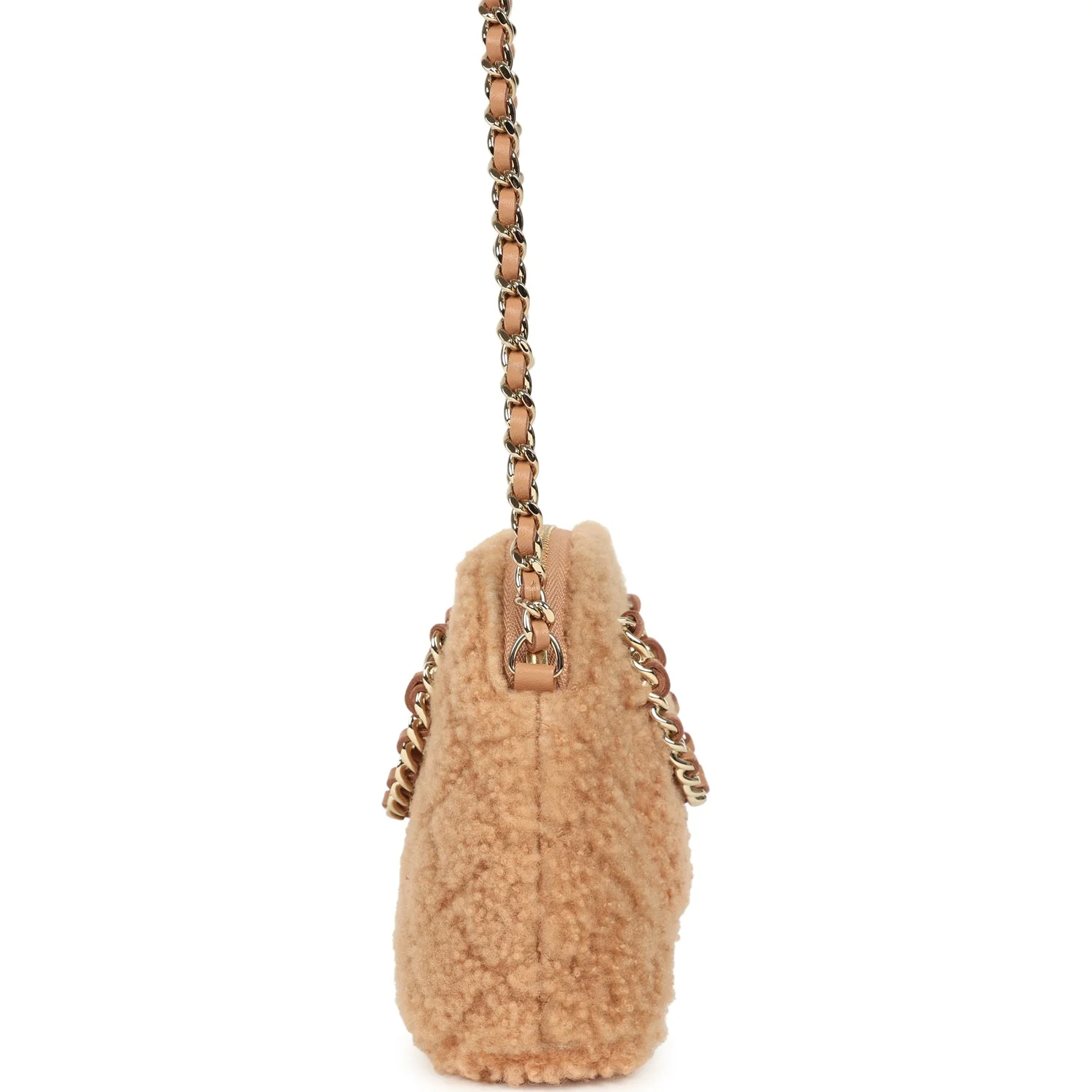 Chanel Small Coco Crossbody Bag Light Brown Shearling Light Gold Hardware