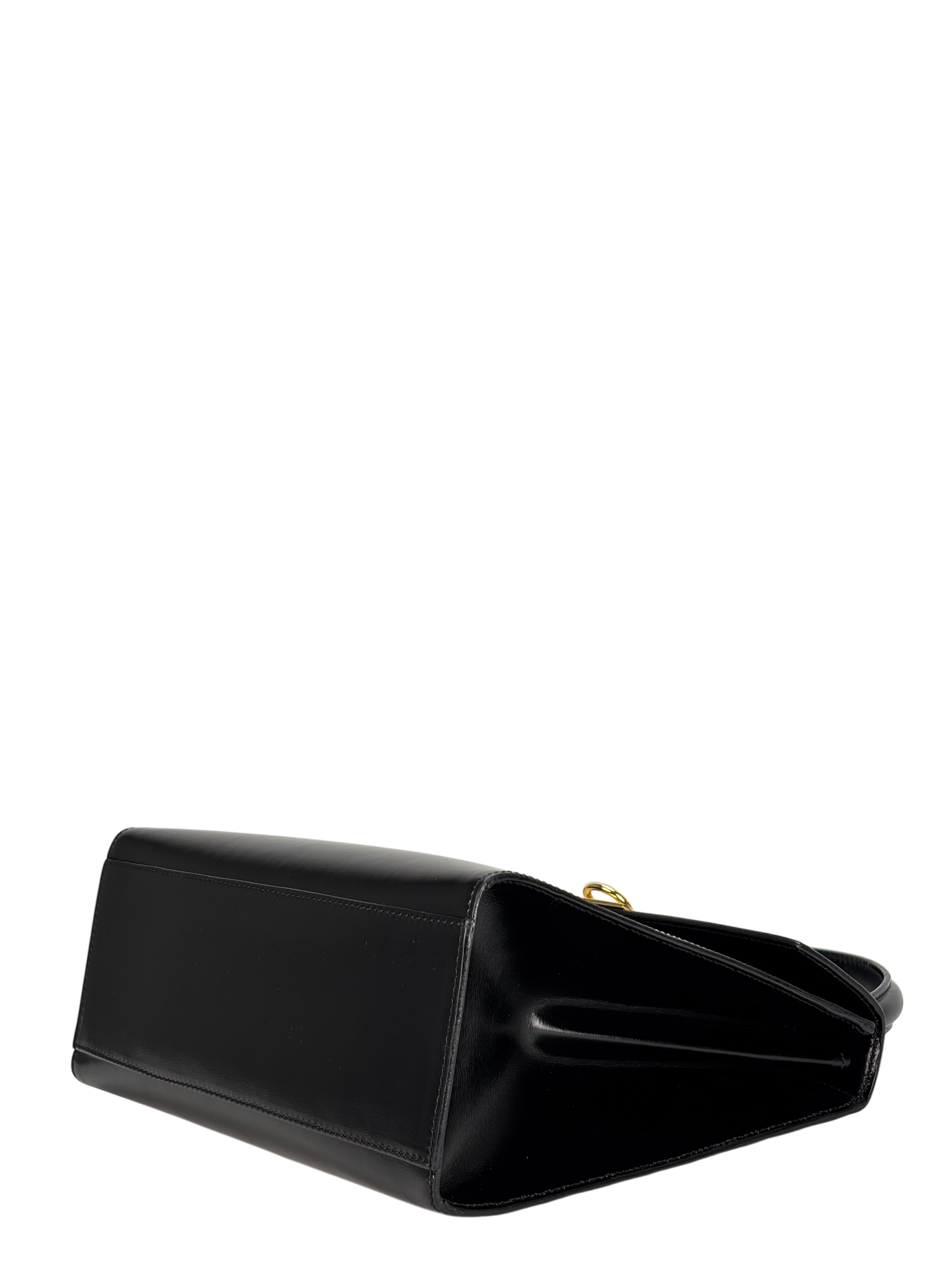 CELINE - Black Leather Kelly 2Way Bag Gold Hardware