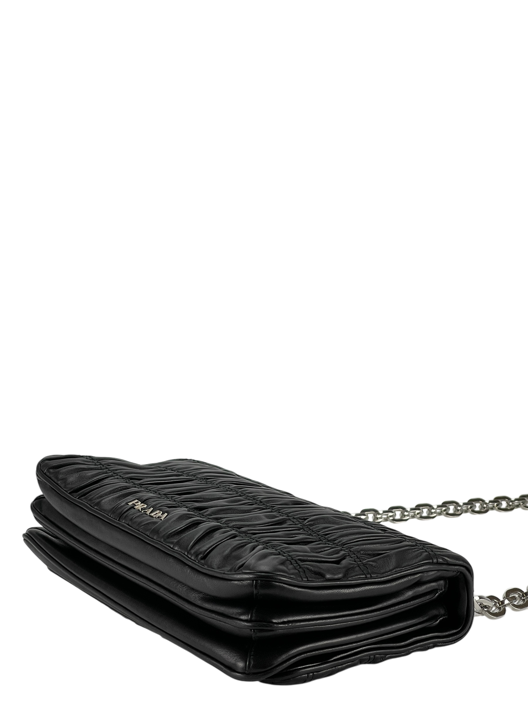 PRADA - Black  Nappa Calfskin Waffle Chain Shoulder Bag