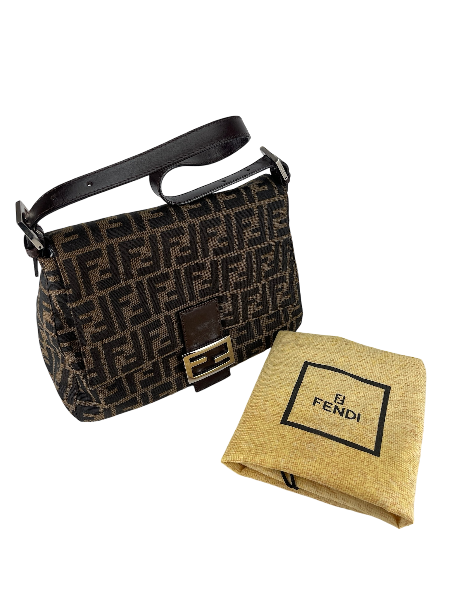 FENDI - Brown Zucca Mamma Baguette Handbag Silver Hardware