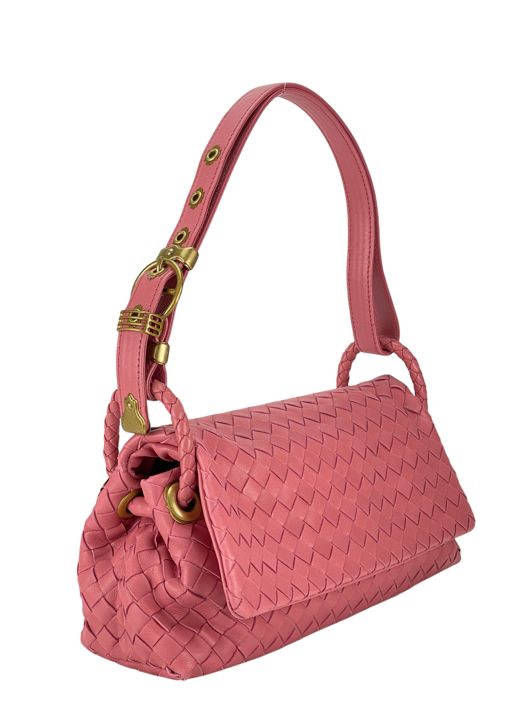 BOTTEGA VENETA - Pink Lambskin Intrecciato One Shoulder bag