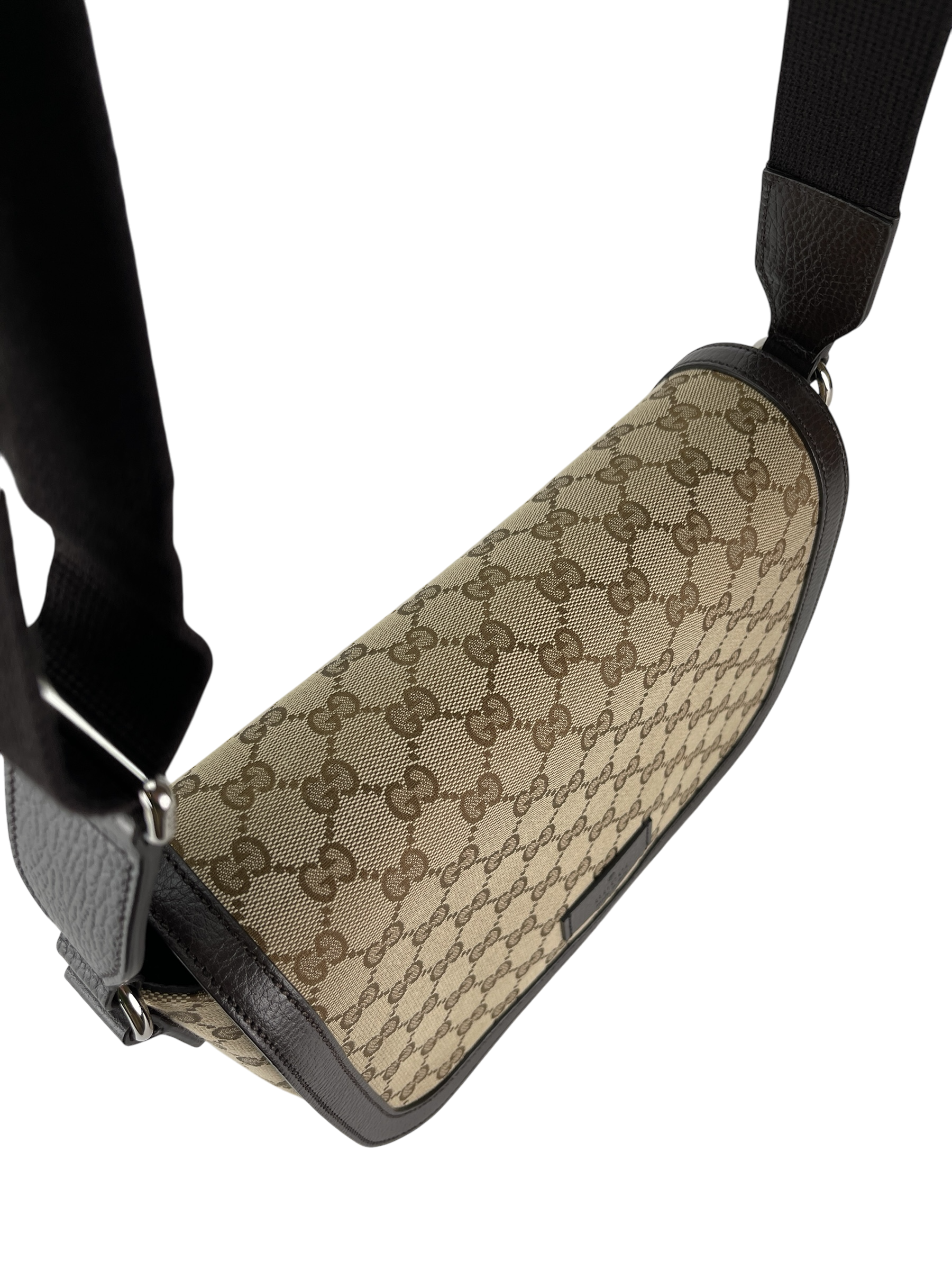 GUCCI  - Beige Brown GG Canvas Leather Flap Crossbody Bag Shoulder Bag