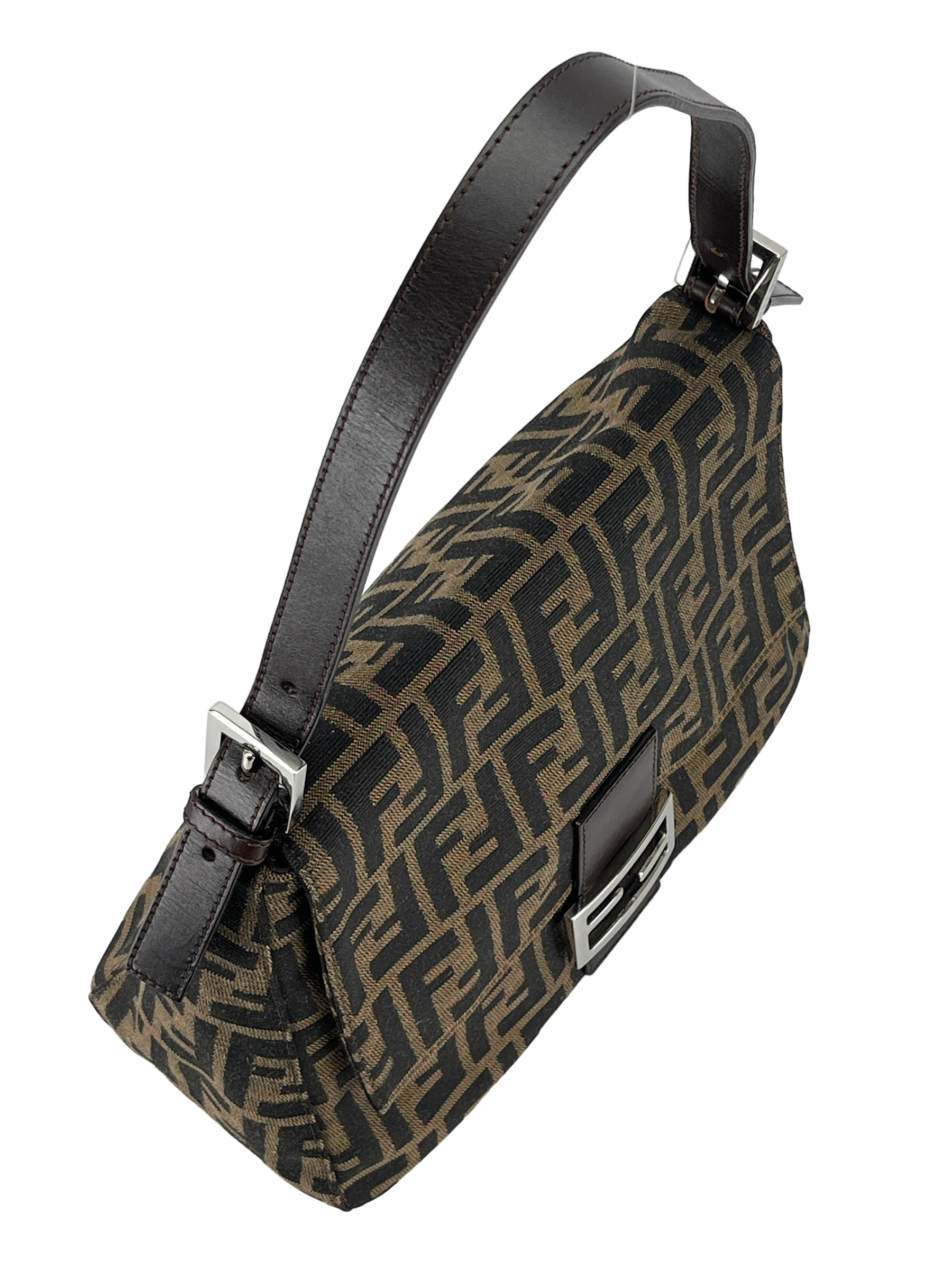 FENDI - Brown Zucca Mamma Baguette Handbag Silver Hardware