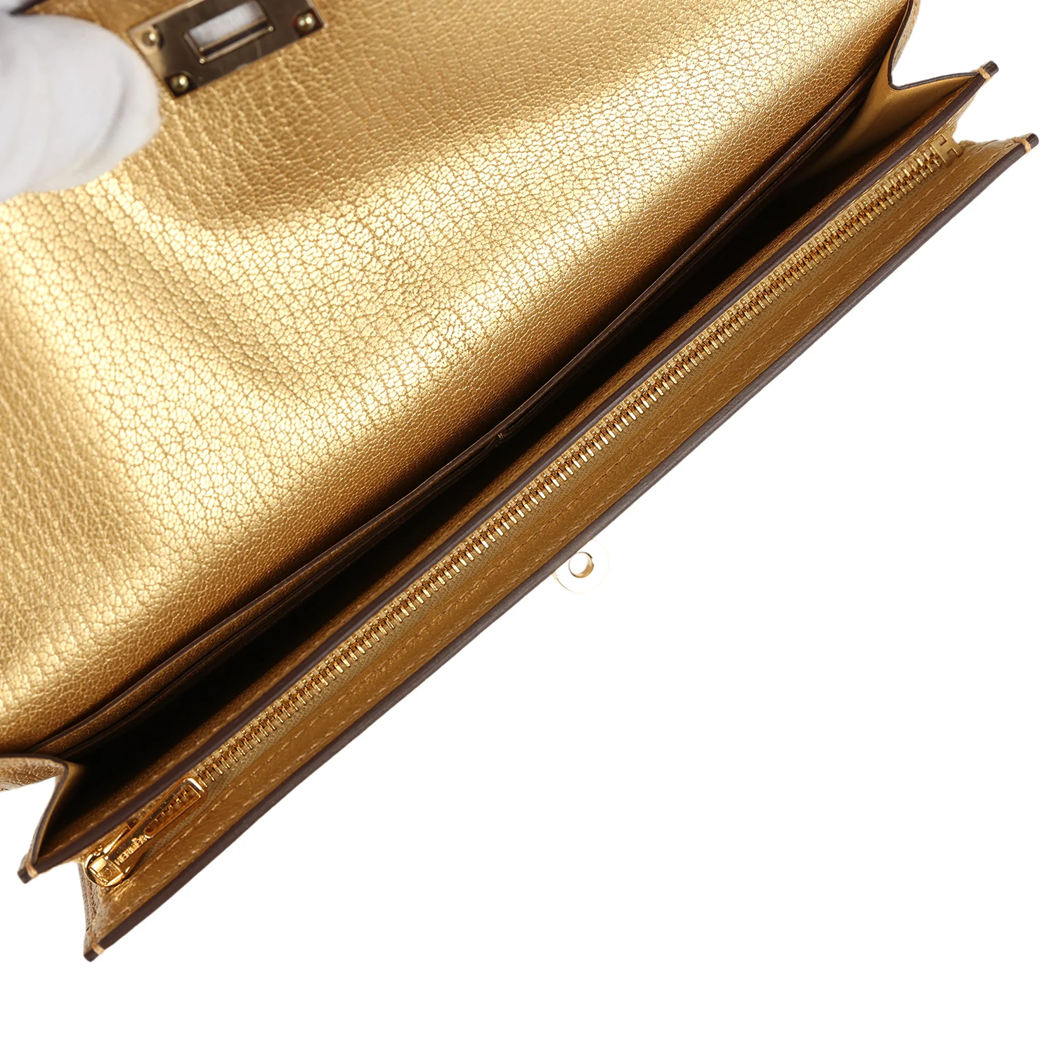 Hermes Kelly Pocket Long Wallet Dore Chamkilight Goatskin Permabrass Hardware