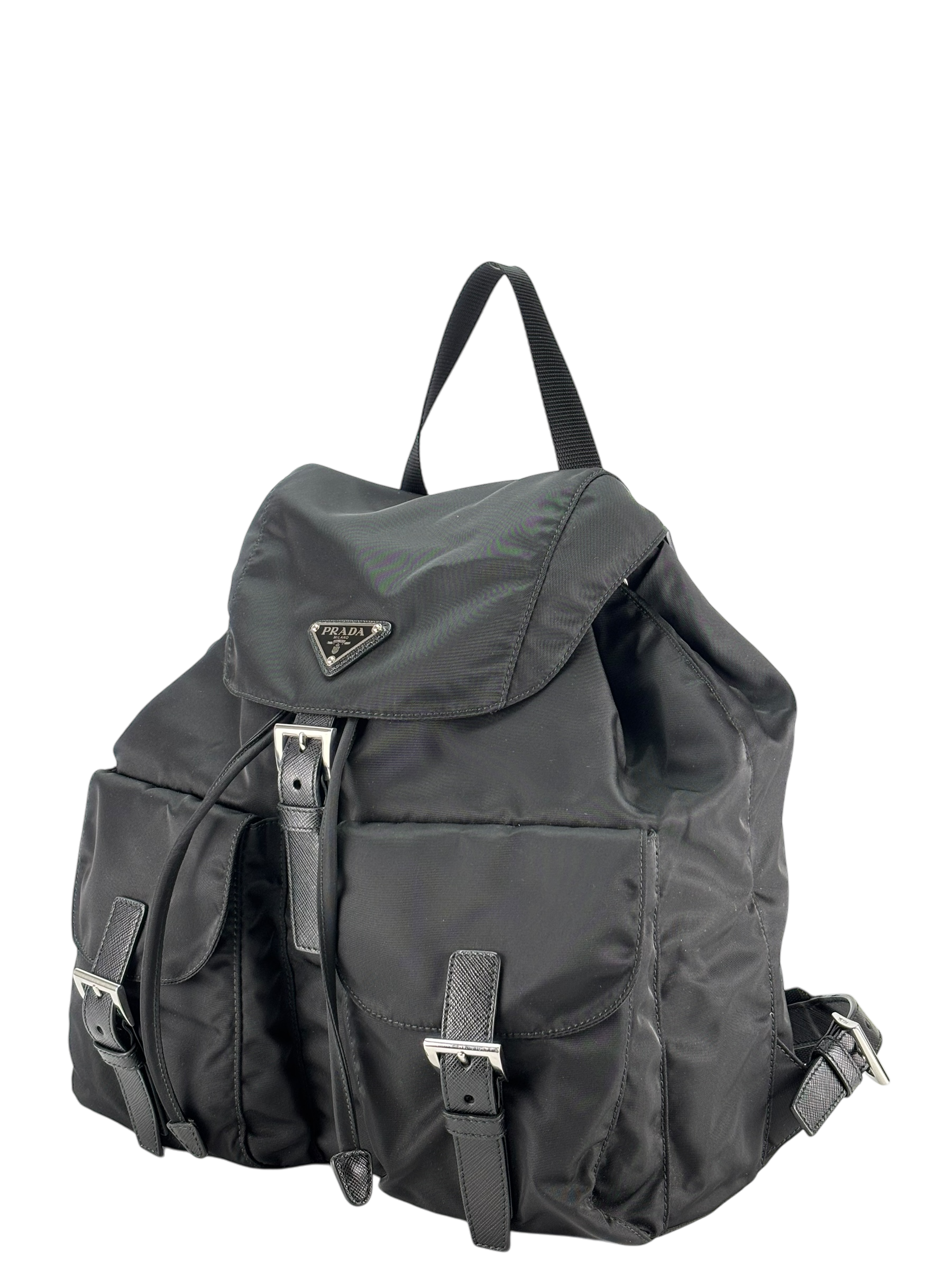 PRADA - Tessuto Nylon Soft Calfskin Medium Backpack Black