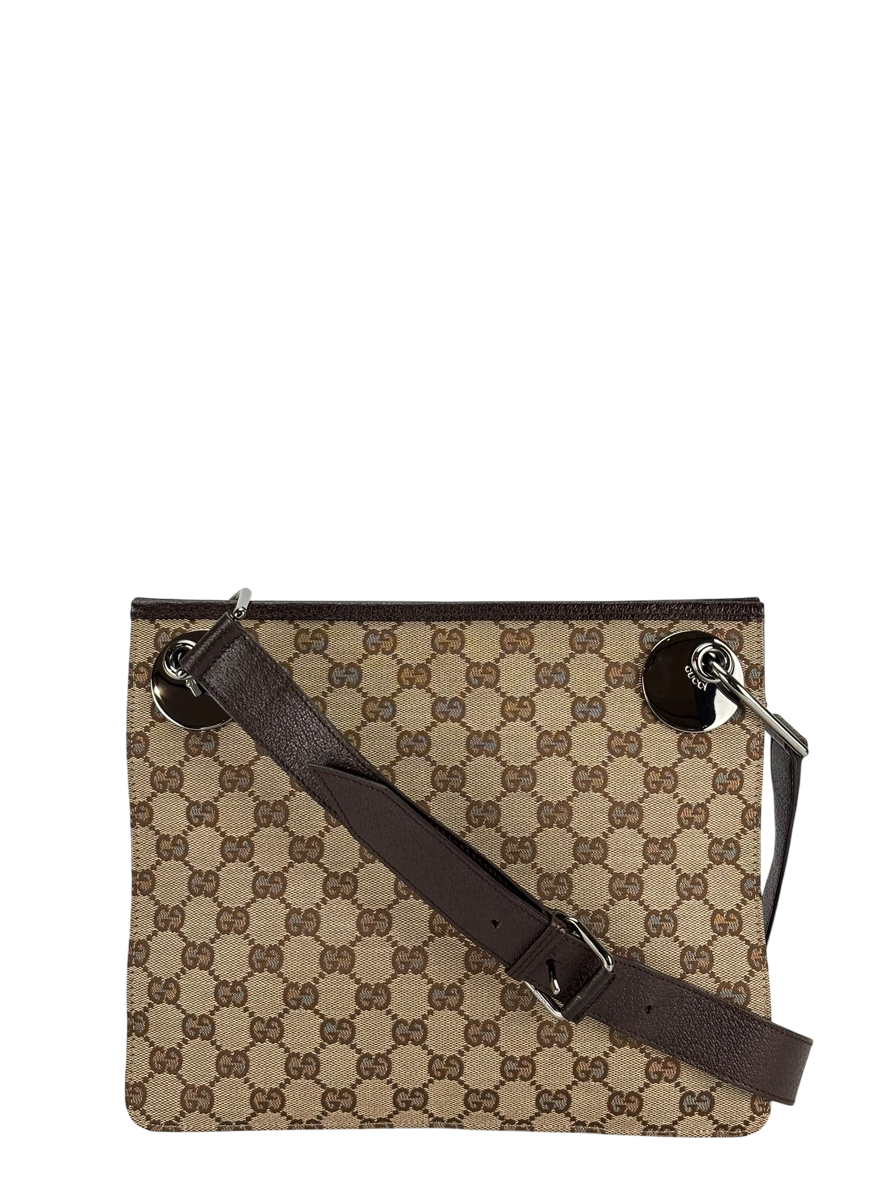 GUCCI - GG Canvas Brown Message Shoulder Bag