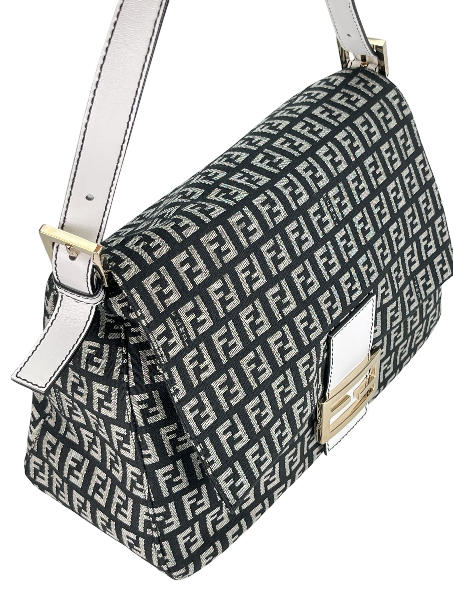 FENDI - Navy Canvas Mamma Baguette Cloth Handbag Gold Hardware