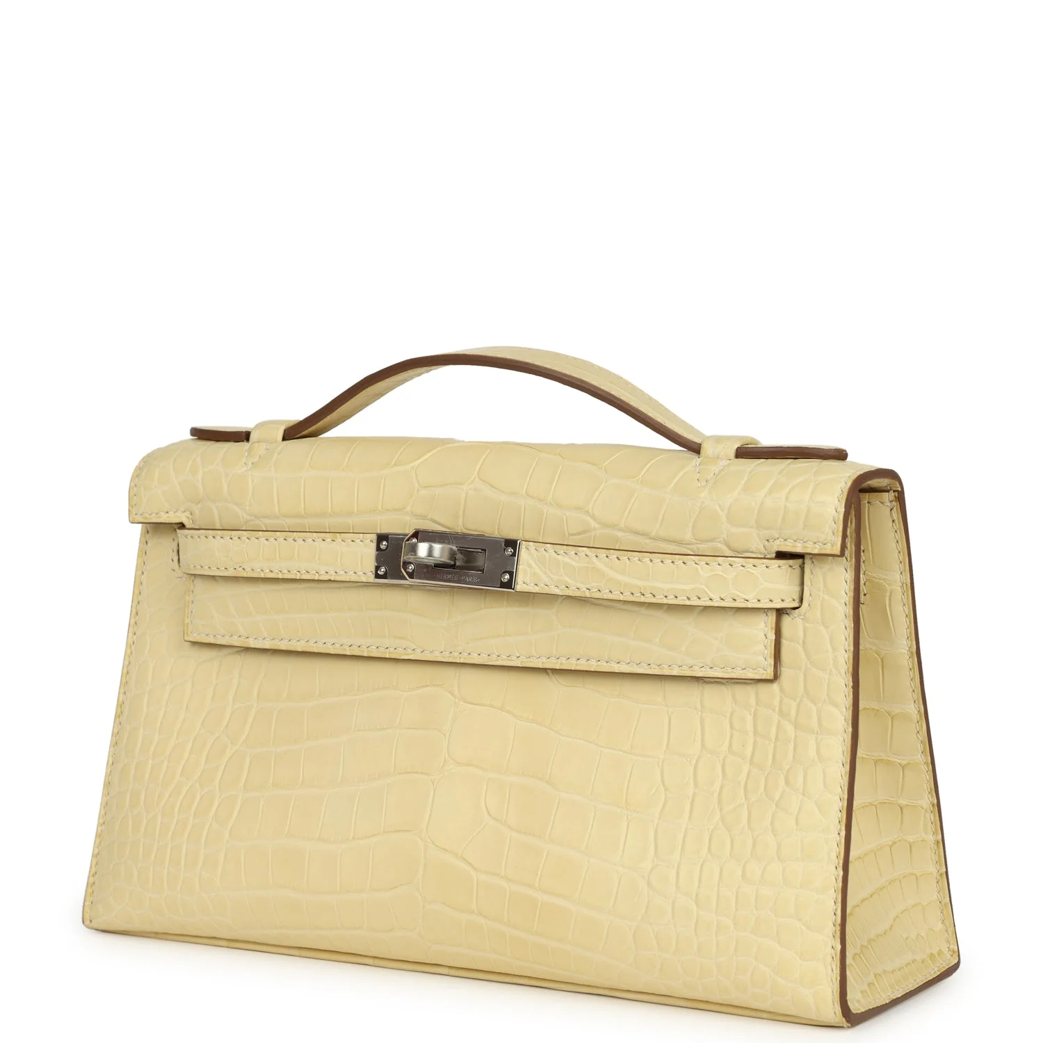 Hermes Kelly Pochette Vanille Matte Alligator Palladium Hardware