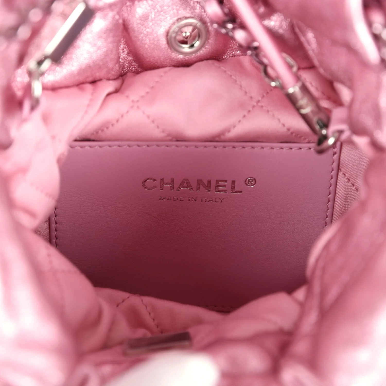 Chanel Mini 22 Bag Pink Metallic Lambskin Lacquered Metal Hardware