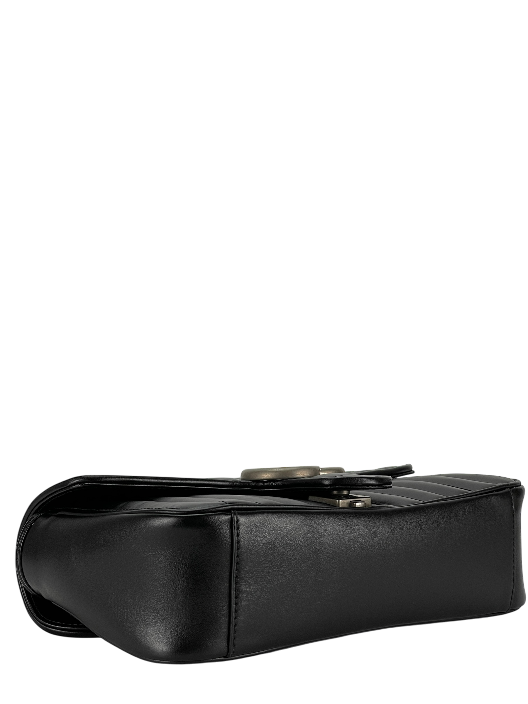 GUCCI - Black GG Marmont Medium Shoulder Bag Sliver Hardware