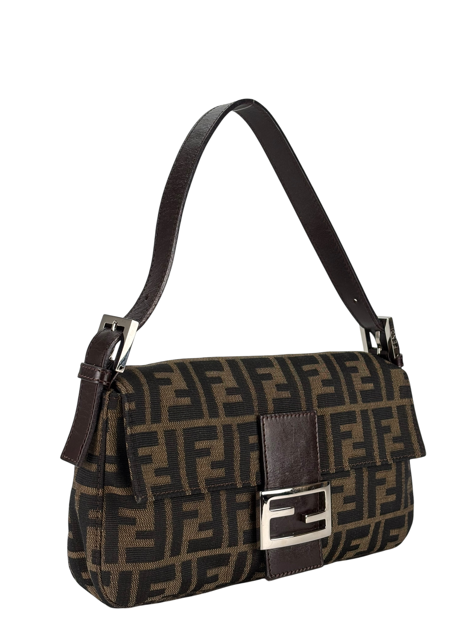 FENDI - Brown Canvas Zucca Baguette Hand Bag