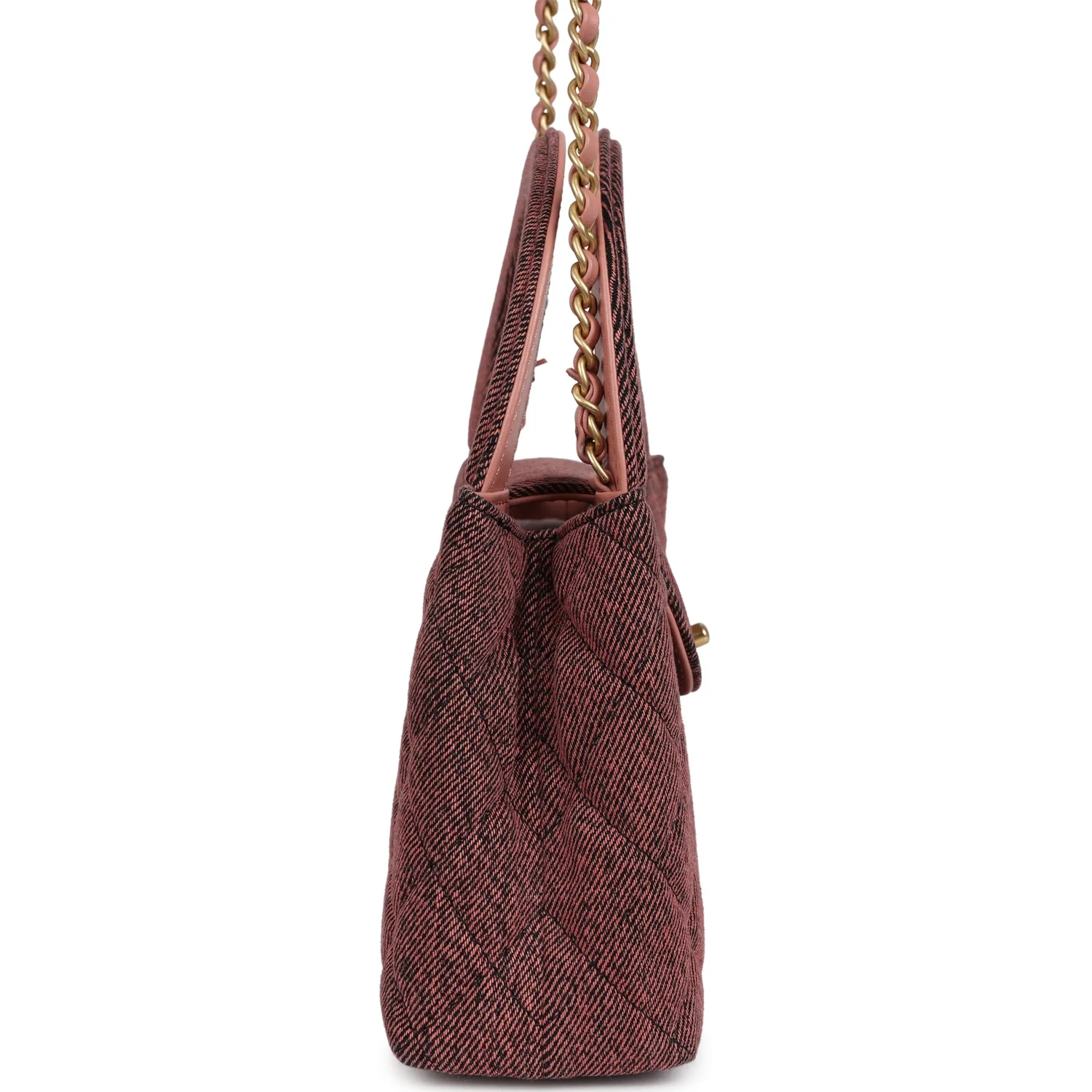 Chanel Small Kelly Shopper Pink Washed Denim Brushed Gold Hardware