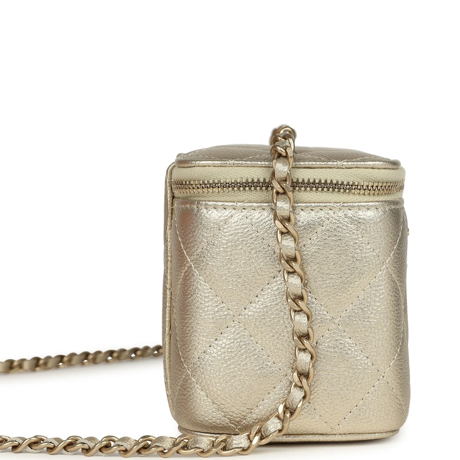 Chanel Small Classic Vanity Case Light Gold Metallic Caviar Brushed Light Gold Hardware