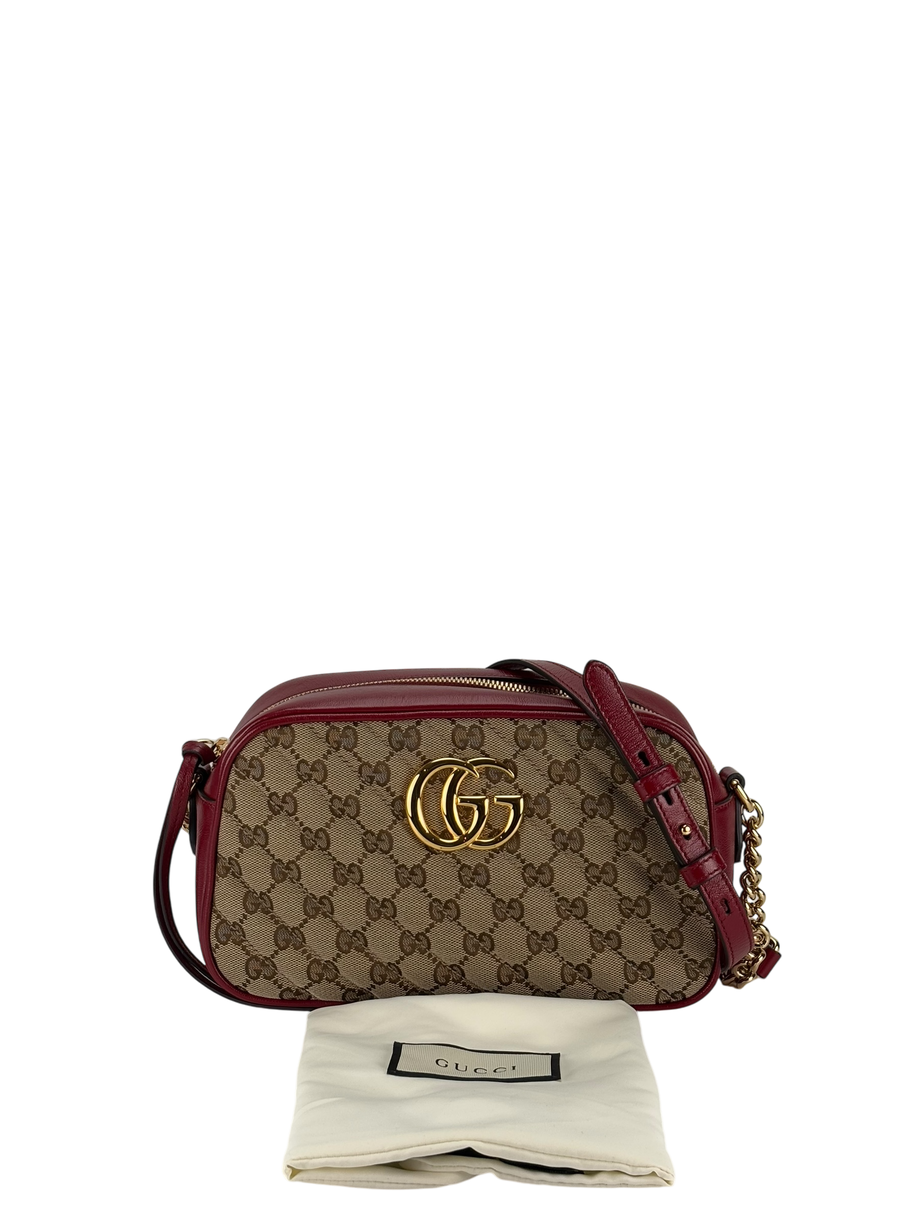 GUCCI - Brown Red GG Canvas Marmont Crossbody Bag