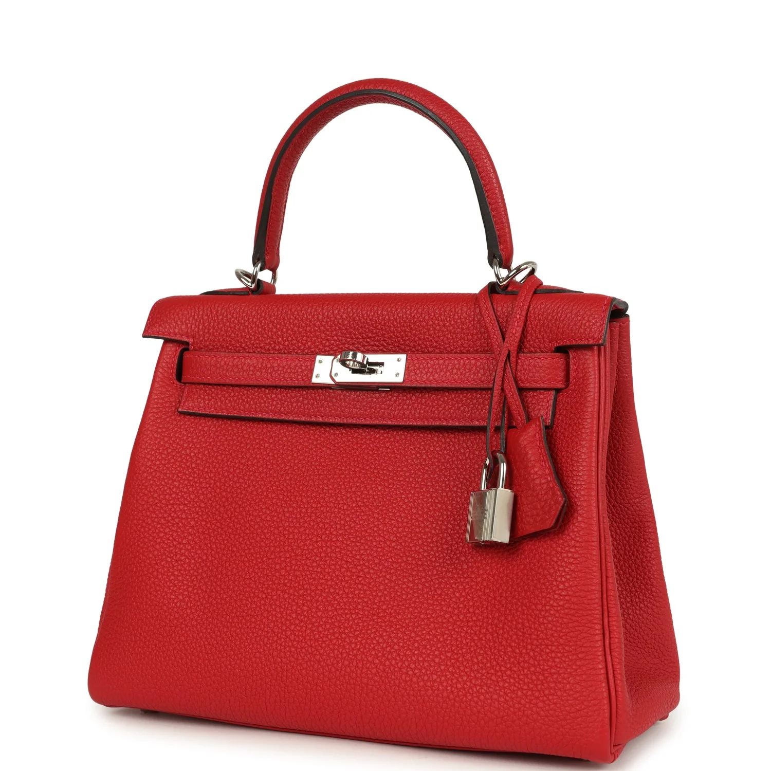 Pre-owned Hermes Kelly Retourne 25 Rouge Casaque Togo Palladium Hardware