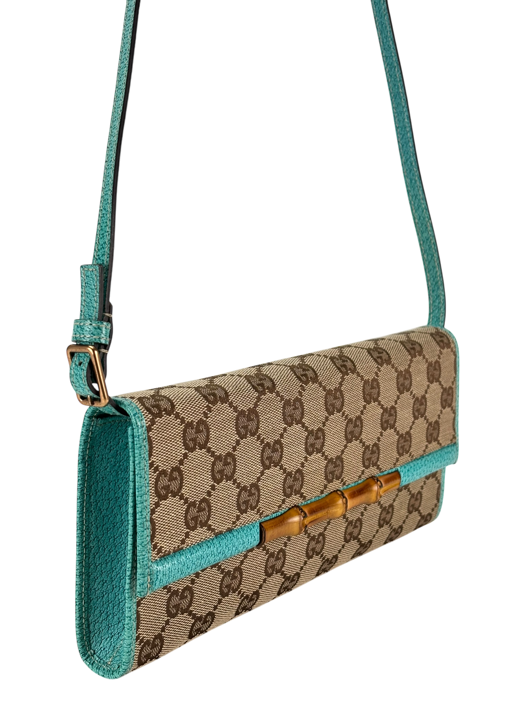 GUCCI - Bamboo GG Crossbody Shoulder Bag Blue Beige