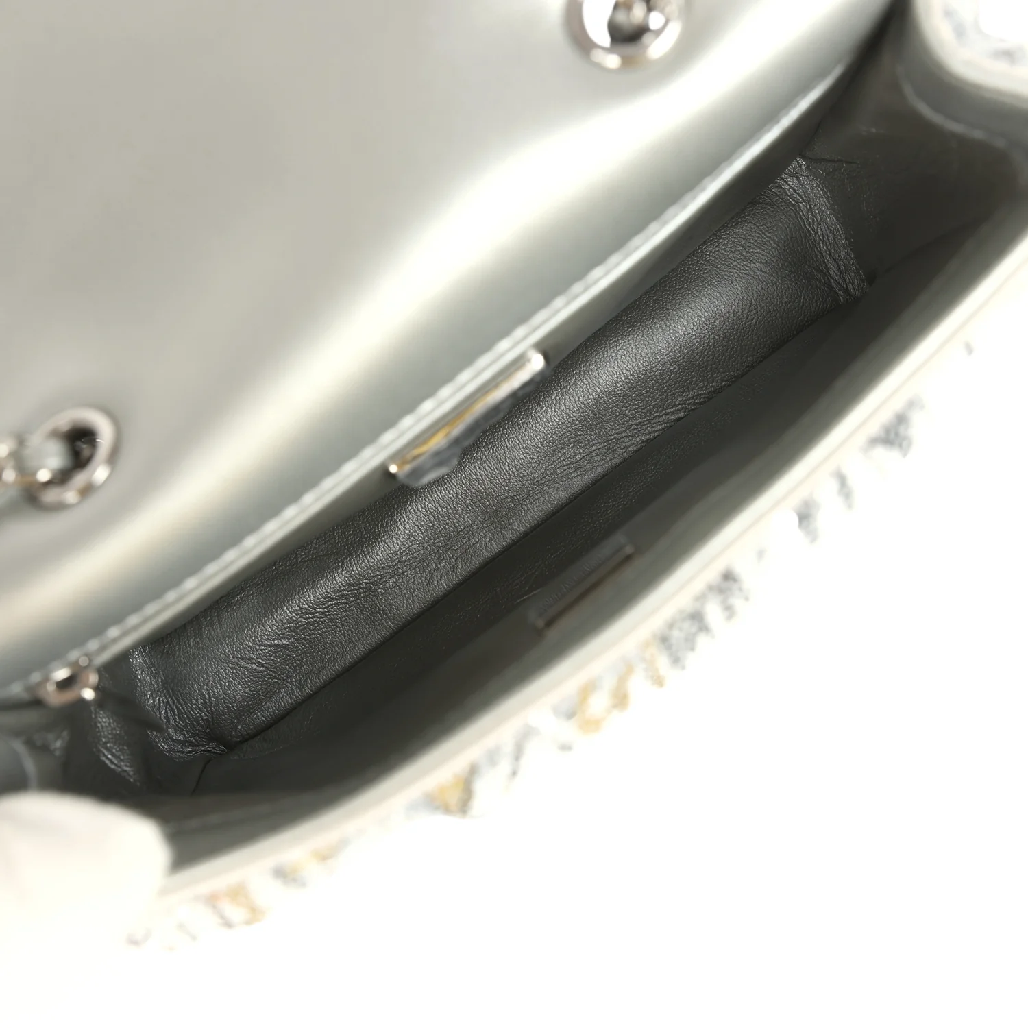 Chanel Mini Rectangular Fringe Flap Bag Silver Sequin Silver Hardware