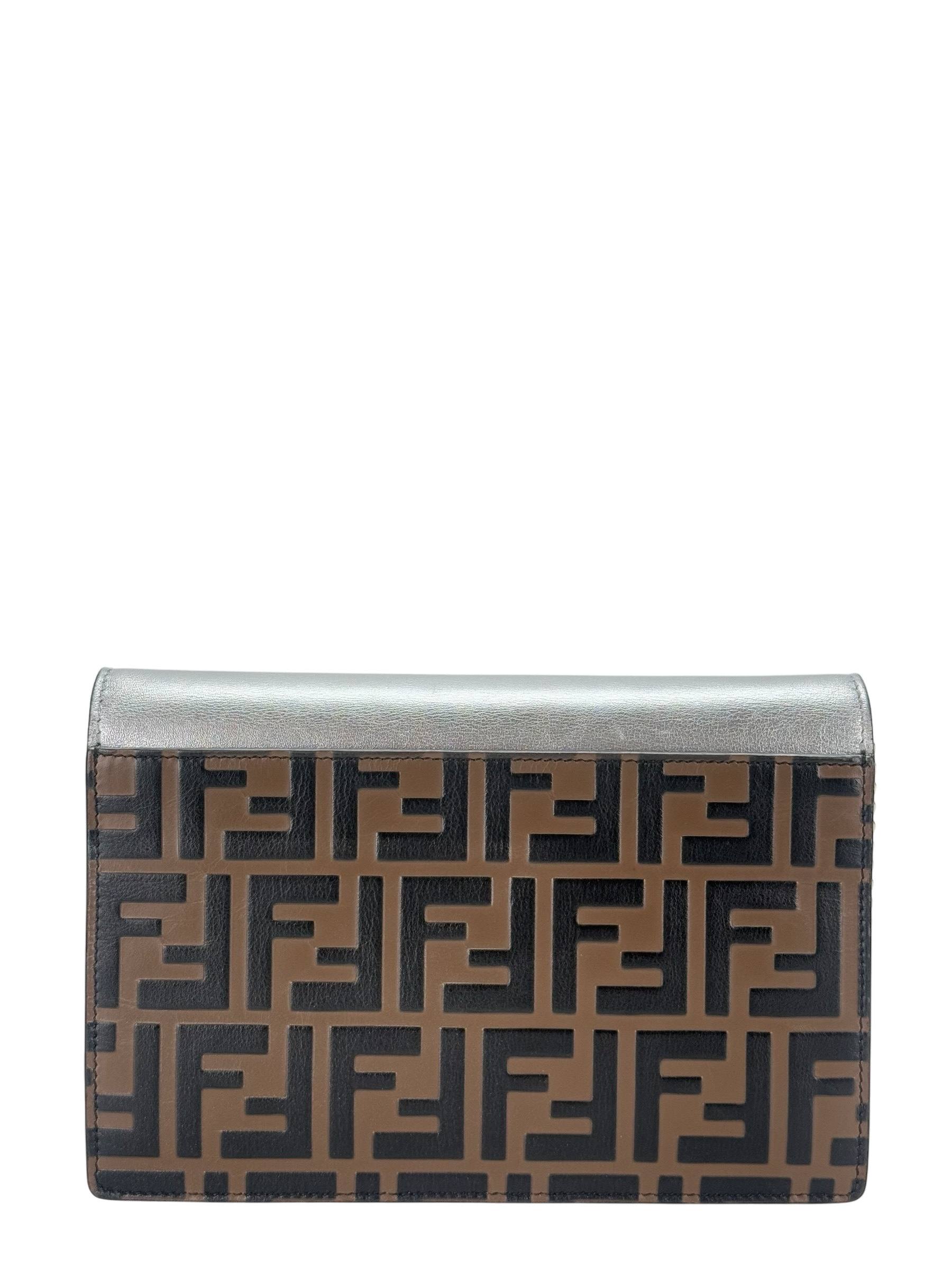 FENDI - Sliver FF Wallet On Chain leather Canvas handbag