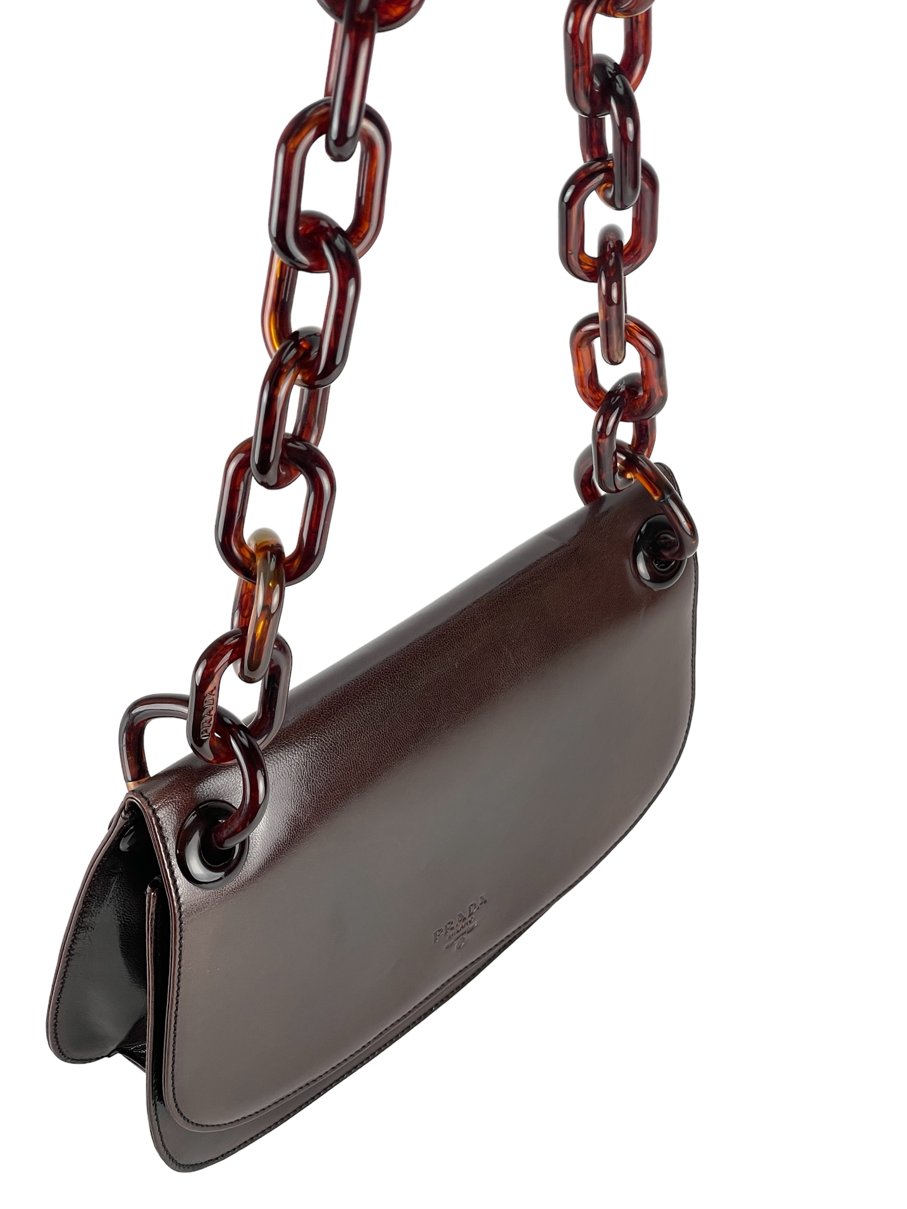 PRADA - Brown Leather Madras Swing Bag