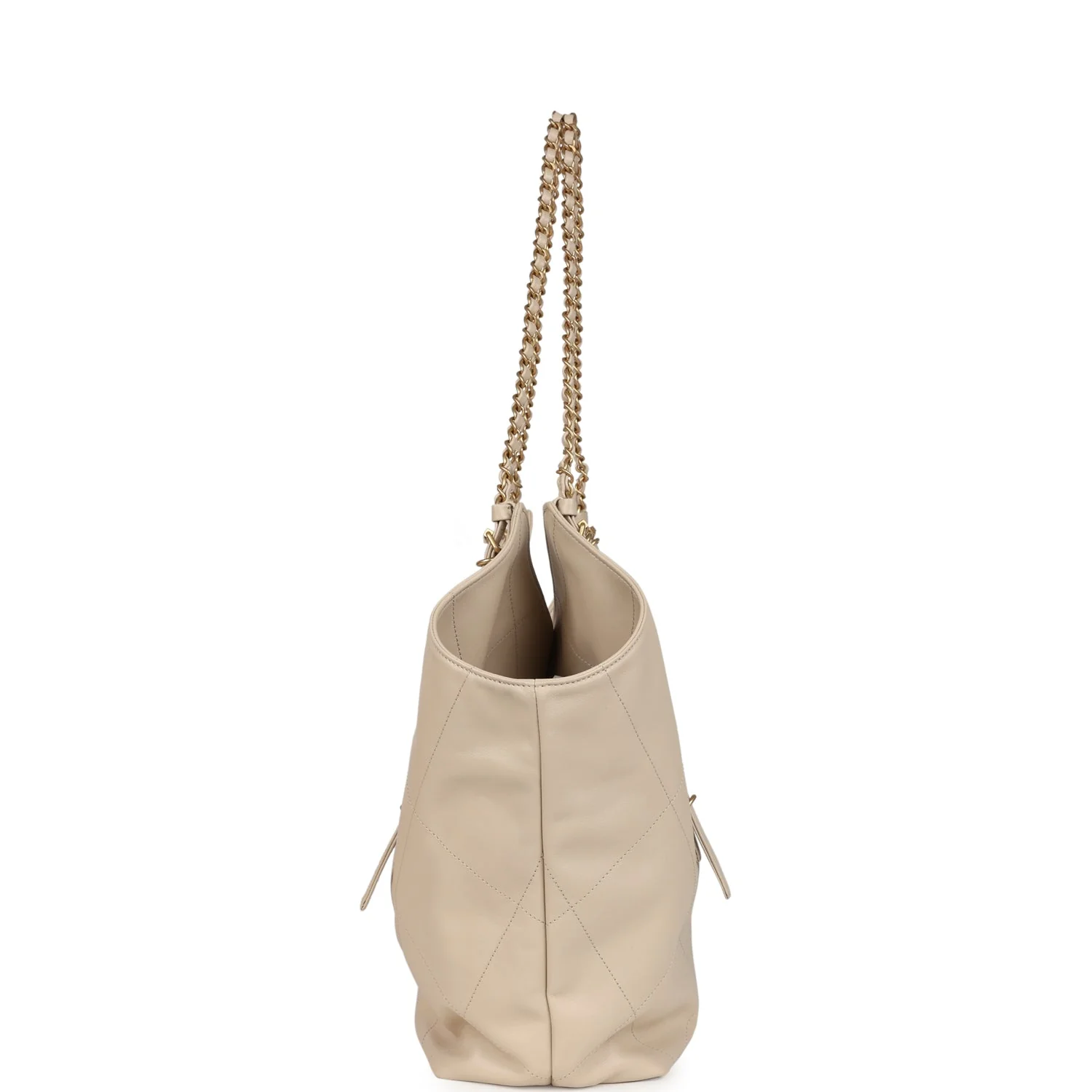 Chanel Maxi Coco Shopping Bag Beige Calfskin Antique Gold Hardware